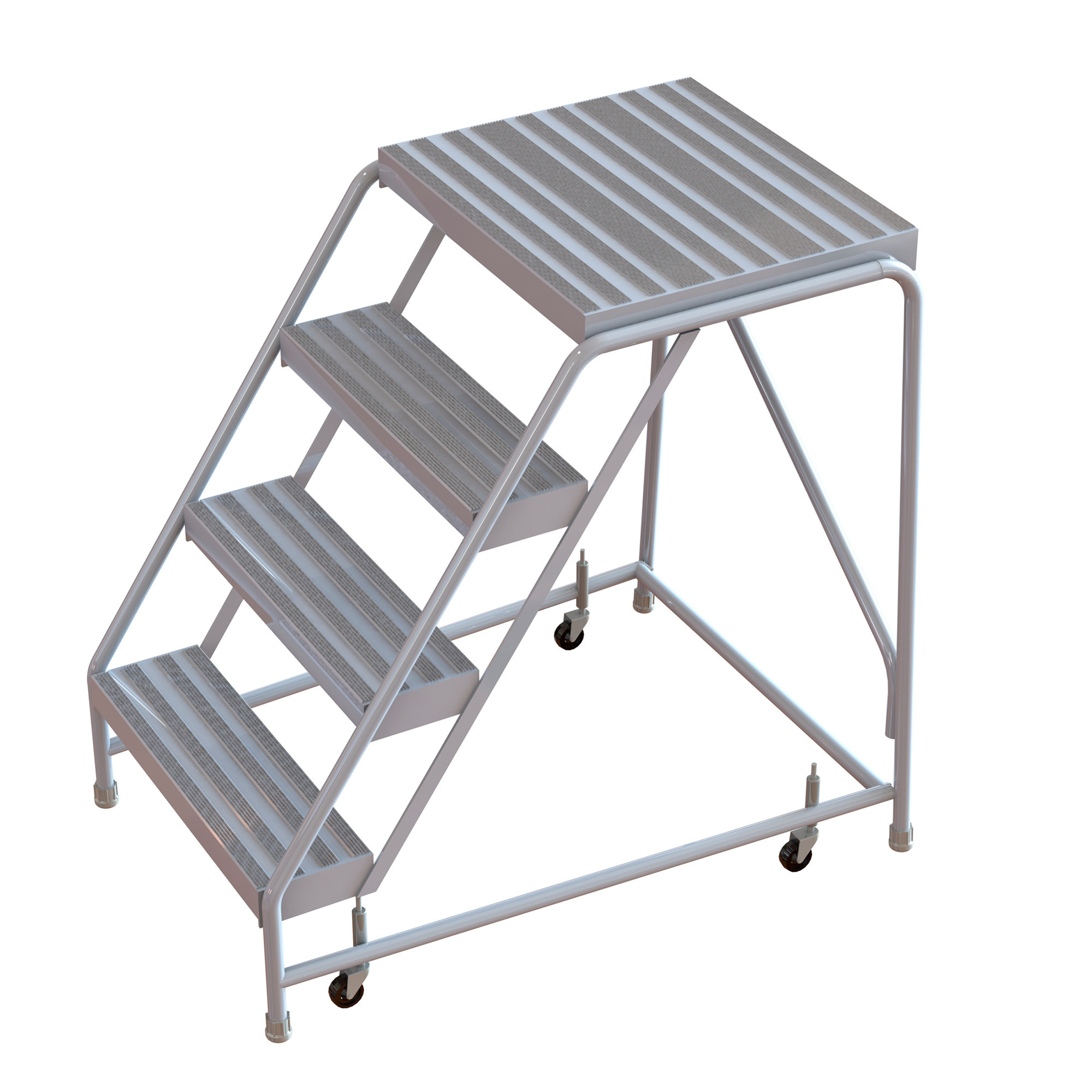 Tri-Arc 4-Step Aluminum Rolling Ladder with Ribbed Steps and Spring-Loaded Casters, 16in.W x 21in.D Platform, 350-Lb. Capacity, Model# WLAR004164-D4