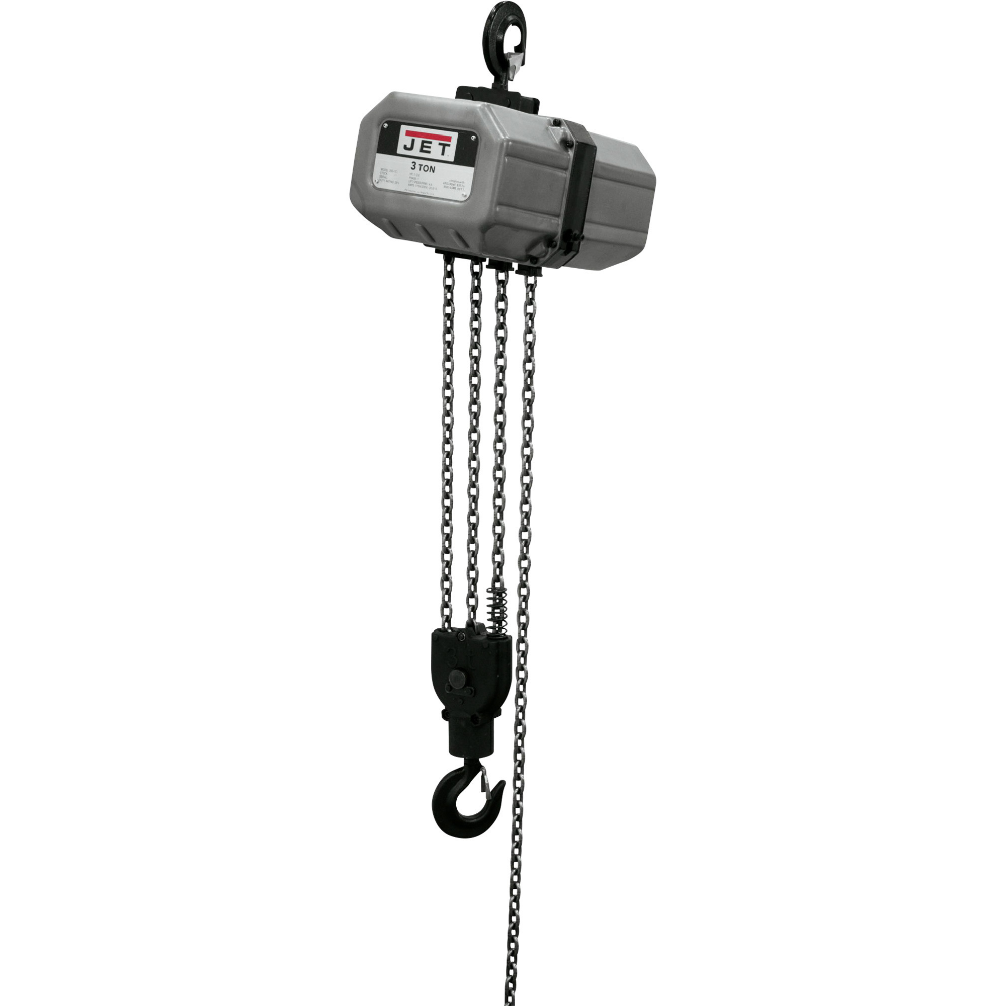 JET Electric Chain Hoist, 3-Ton Capacity, 20ft. Lift, 3 Phase, Model# 3SS-3C-20