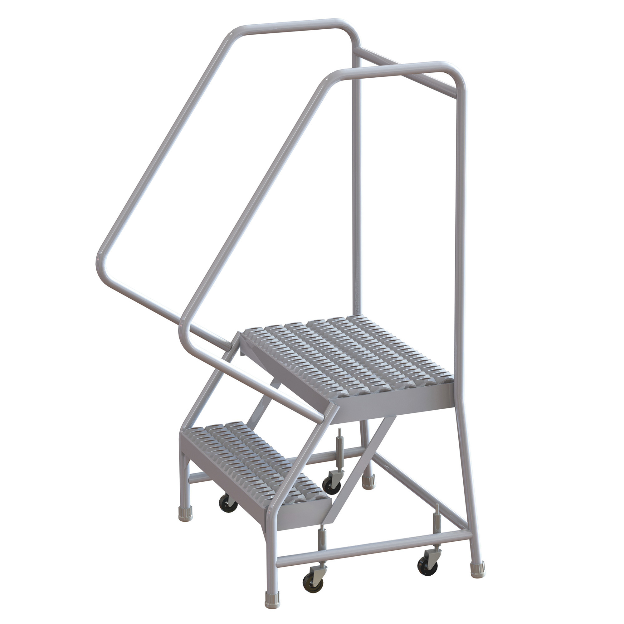 Tri-Arc 2-Step Aluminum Rolling Ladder with Serrated Steps and Spring-Loaded Casters, 16in.W x 14in.D Platform, 350-Lb. Capacity, Model# WLAR102165