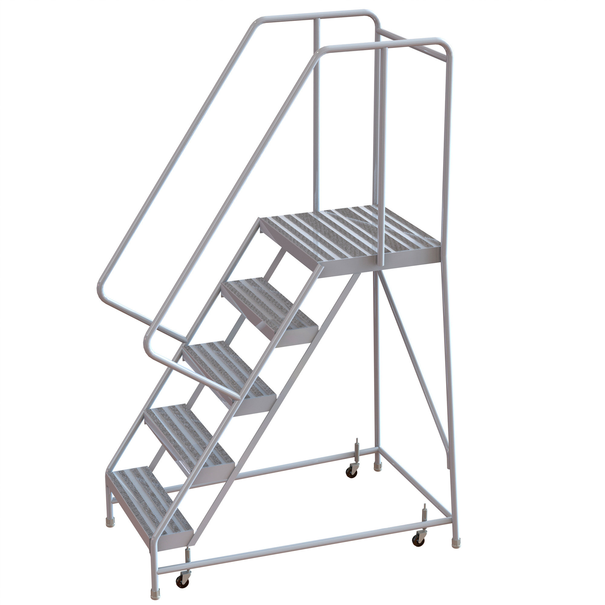 Tri-Arc 5-Step Aluminum Rolling Ladder with Ribbed Steps and Spring ...