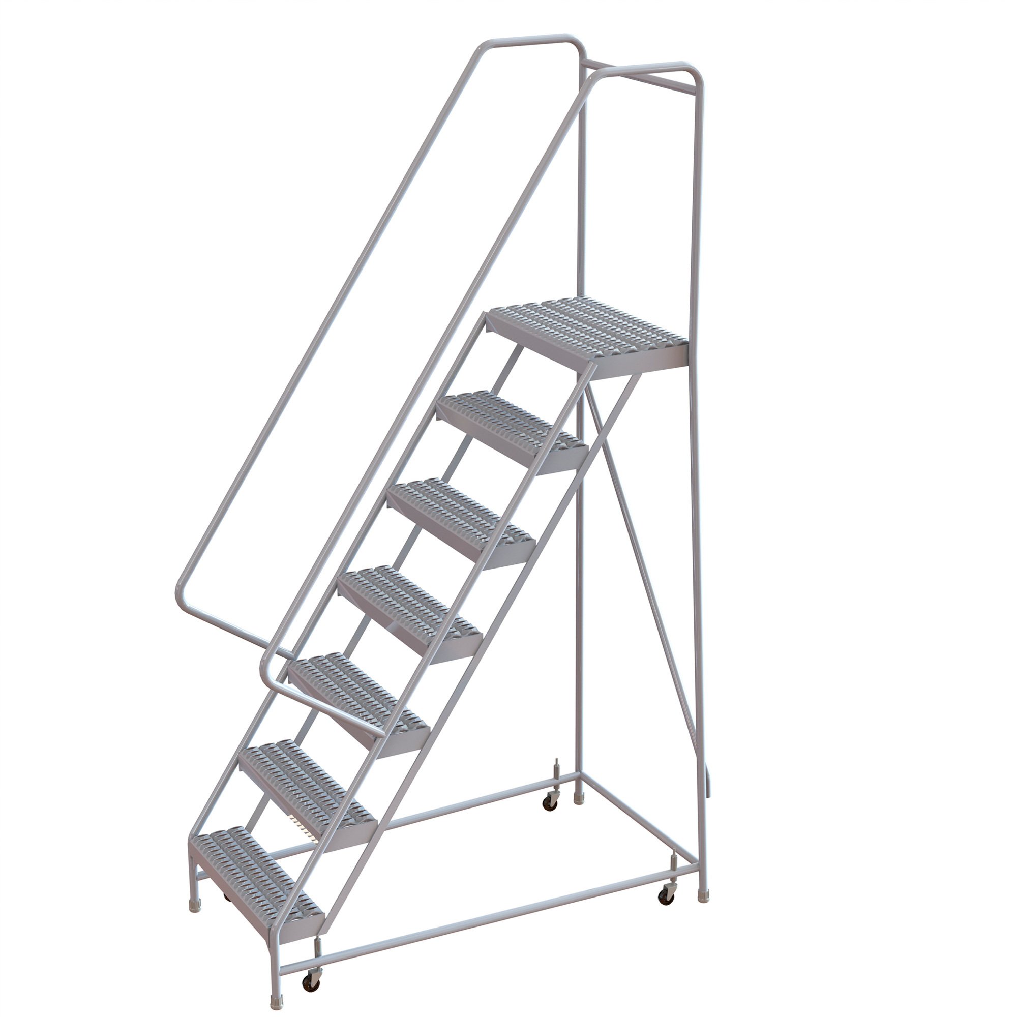 Tri-Arc 7-Step Aluminum Rolling Ladder with Serrated Steps and Spring ...