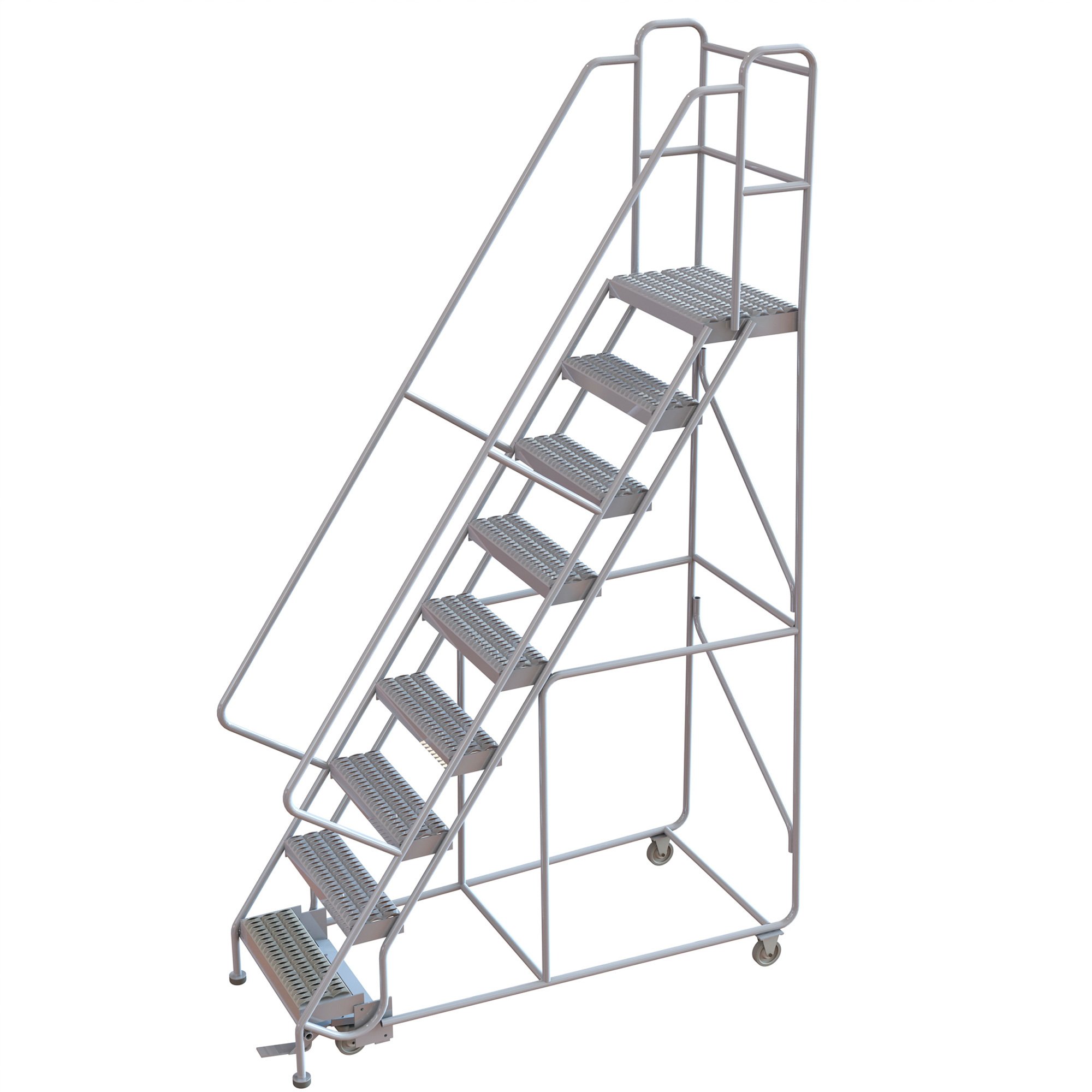 Tri-Arc Aluminum Rolling Ladder with Rails and Serrated Steps
