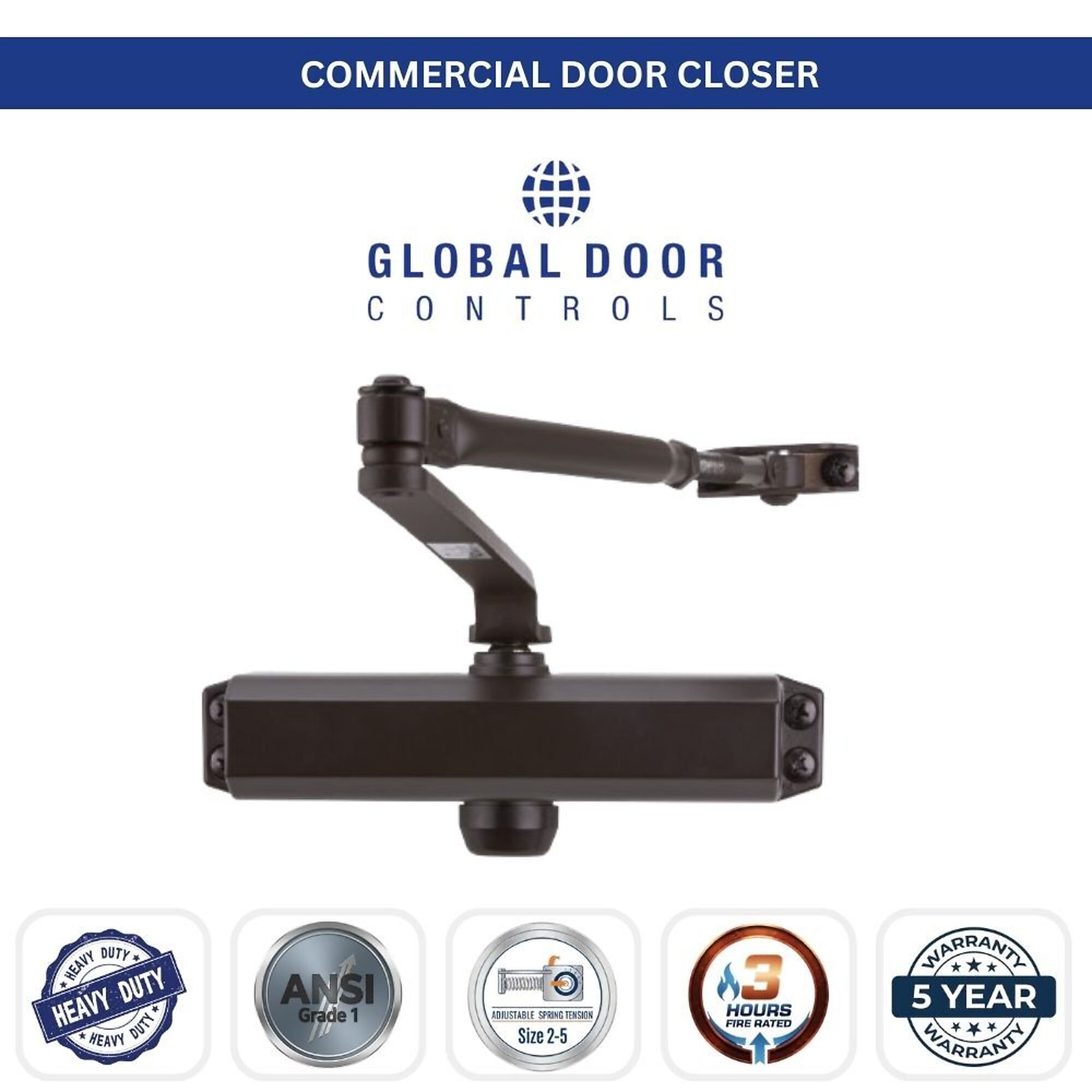 Global Door Controls, Streamline Commercial ADA Grade 1 Door Closer in Duronodic - Sizes 2-5, #TC2201ADA-DU