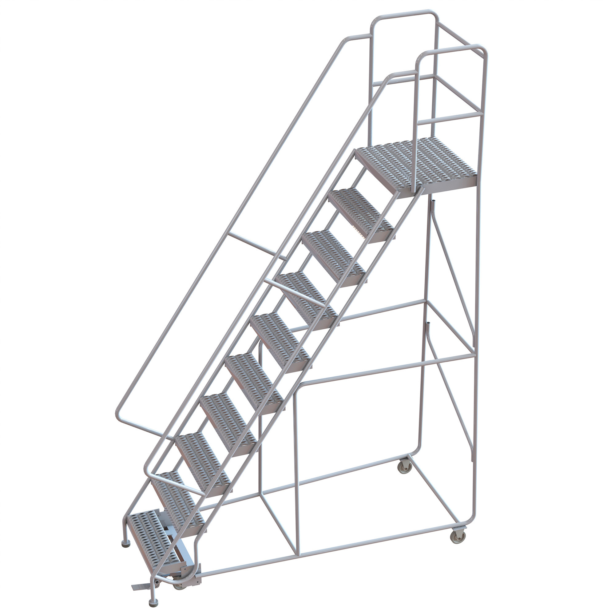 Tri-Arc 10-Step Mobile Aluminum Ladder with Serrated Steps, 24in.W x 21in.D Platform, Model# WLAR110245-D4