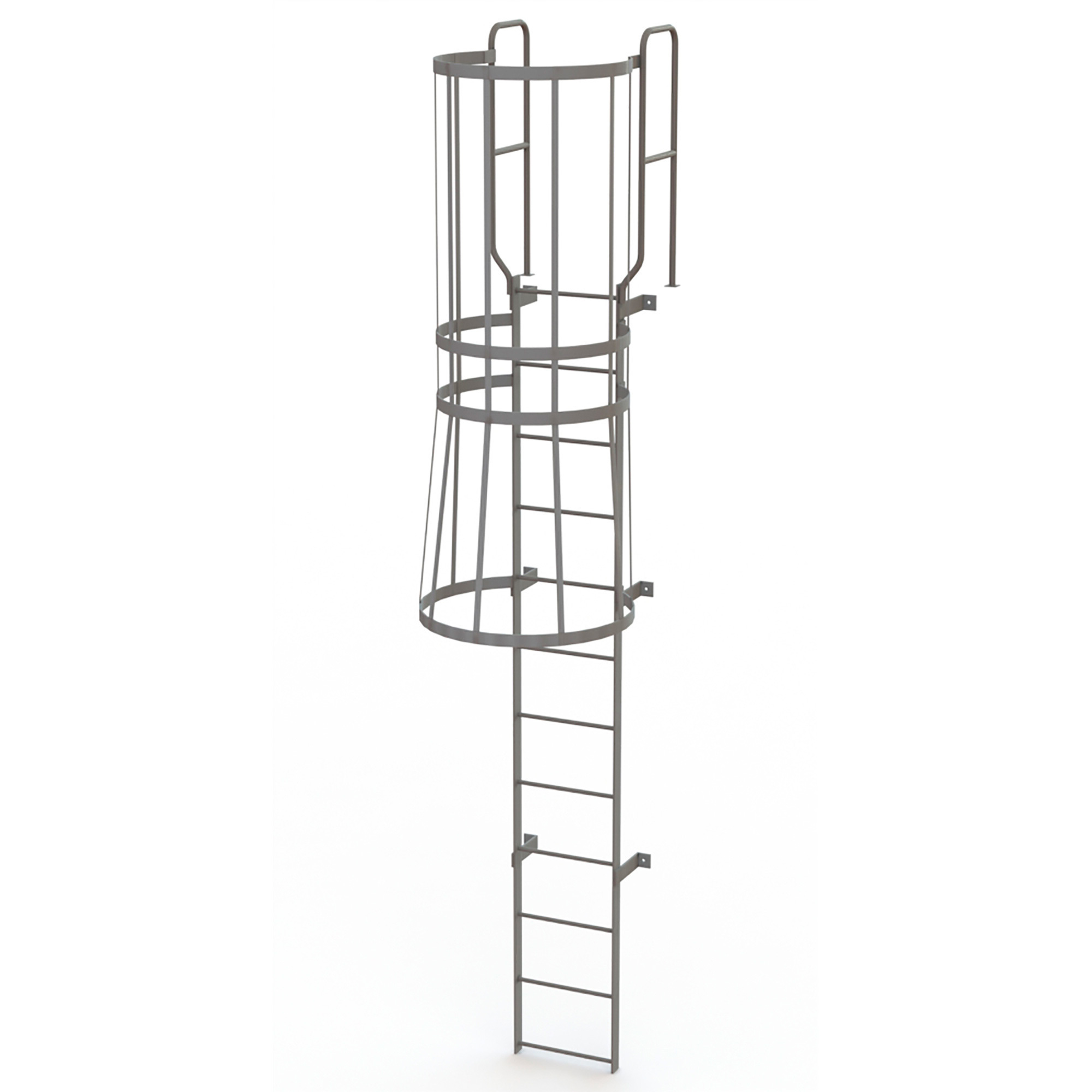Tri-Arc 11ft., 12-Rung, Steel Fixed Cage Ladder, Gray, 500-Lb. Capacity ...