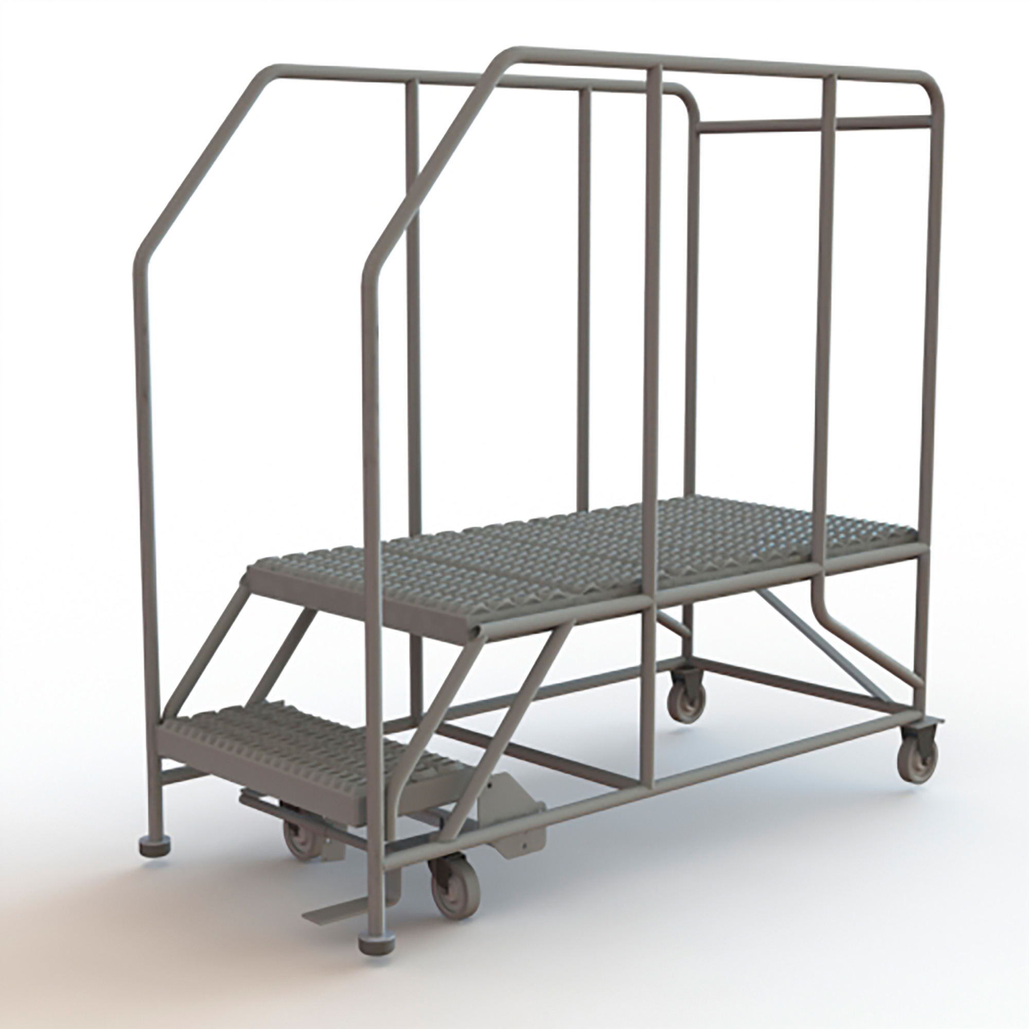 Three Side Railing Work Platform Tri-Arc 2-Step Mobile Steel Work Platform with Handrails-- Gray, 35in.W ...
