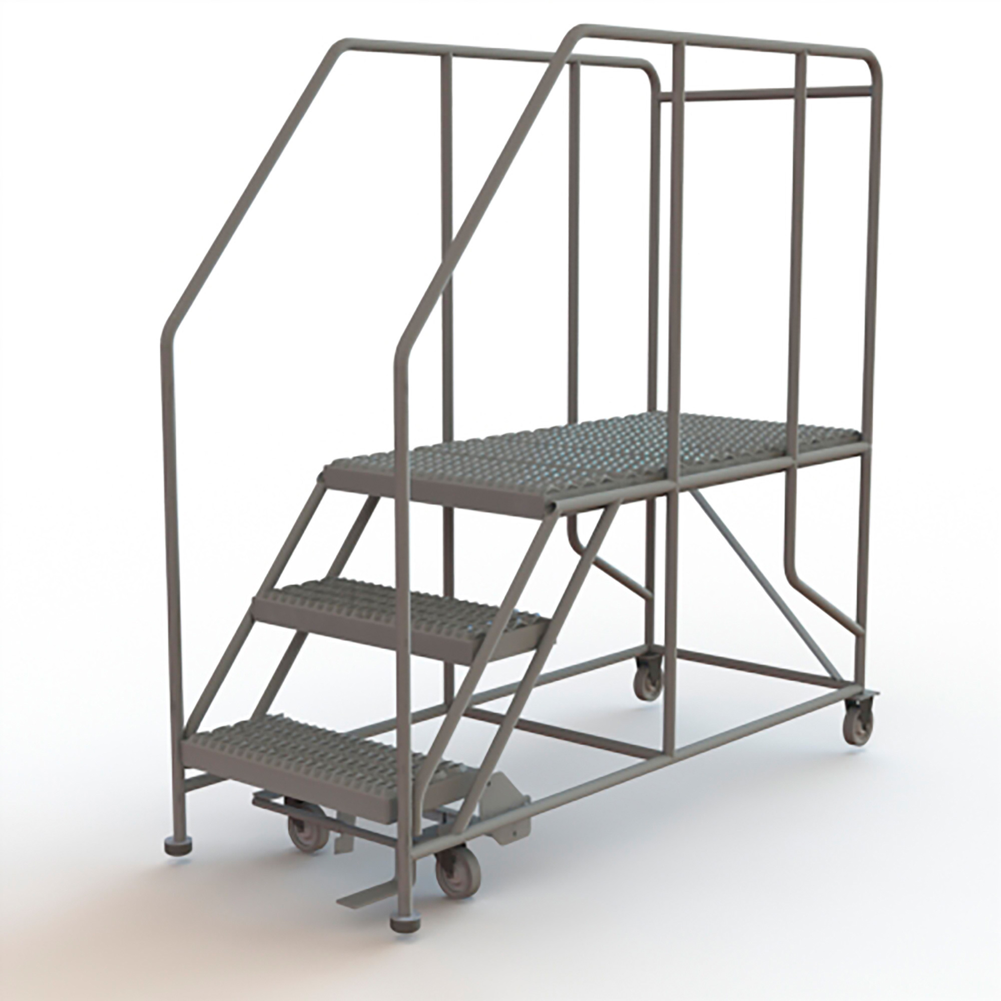 Three Side Railing Work Platform Tri-Arc 3-Step Mobile Steel Work Platform with Handrails-- Gray, 35in.W ...