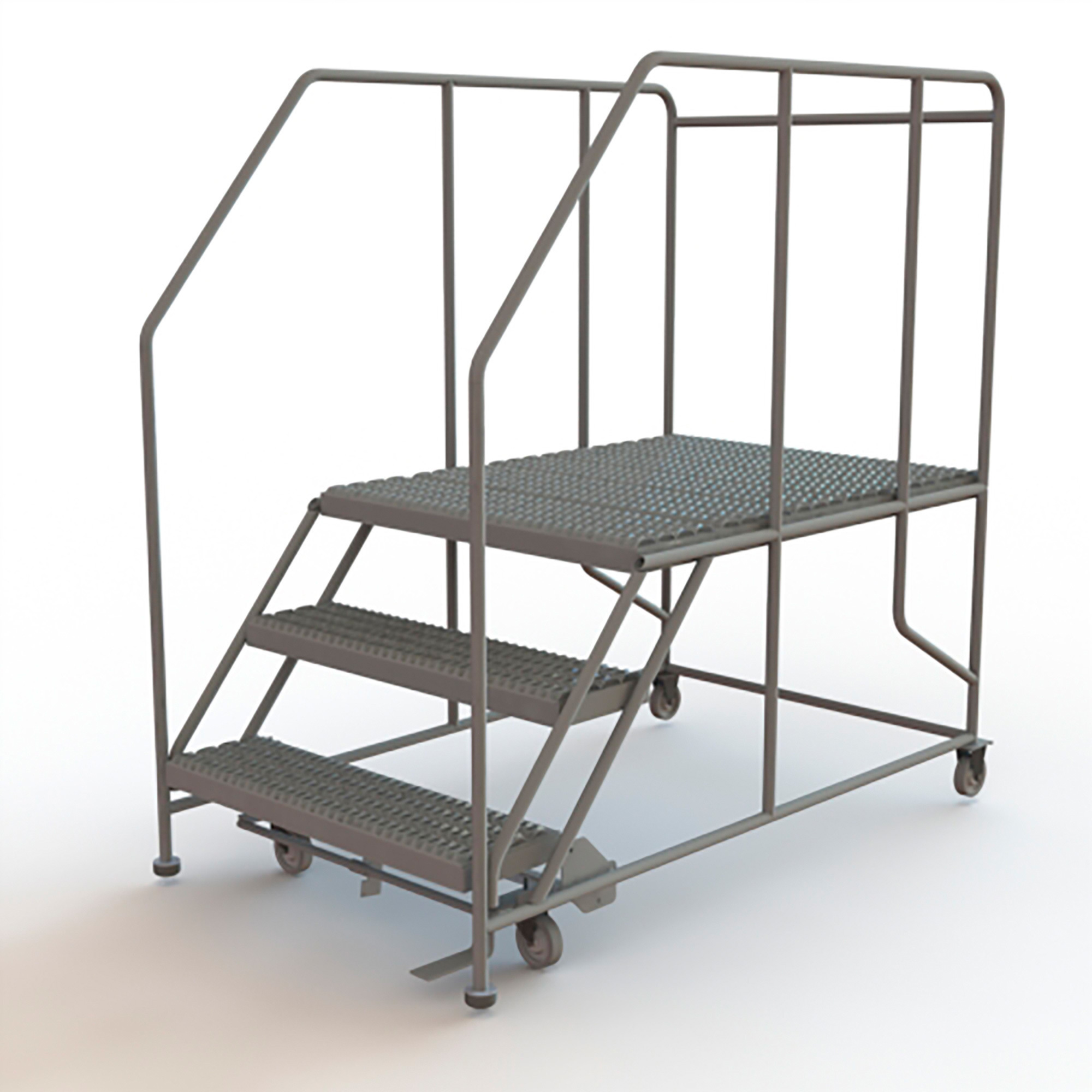 Tri-Arc 3-Step Mobile Steel Work Platform with Handrails-- Gray, 40in.W ...