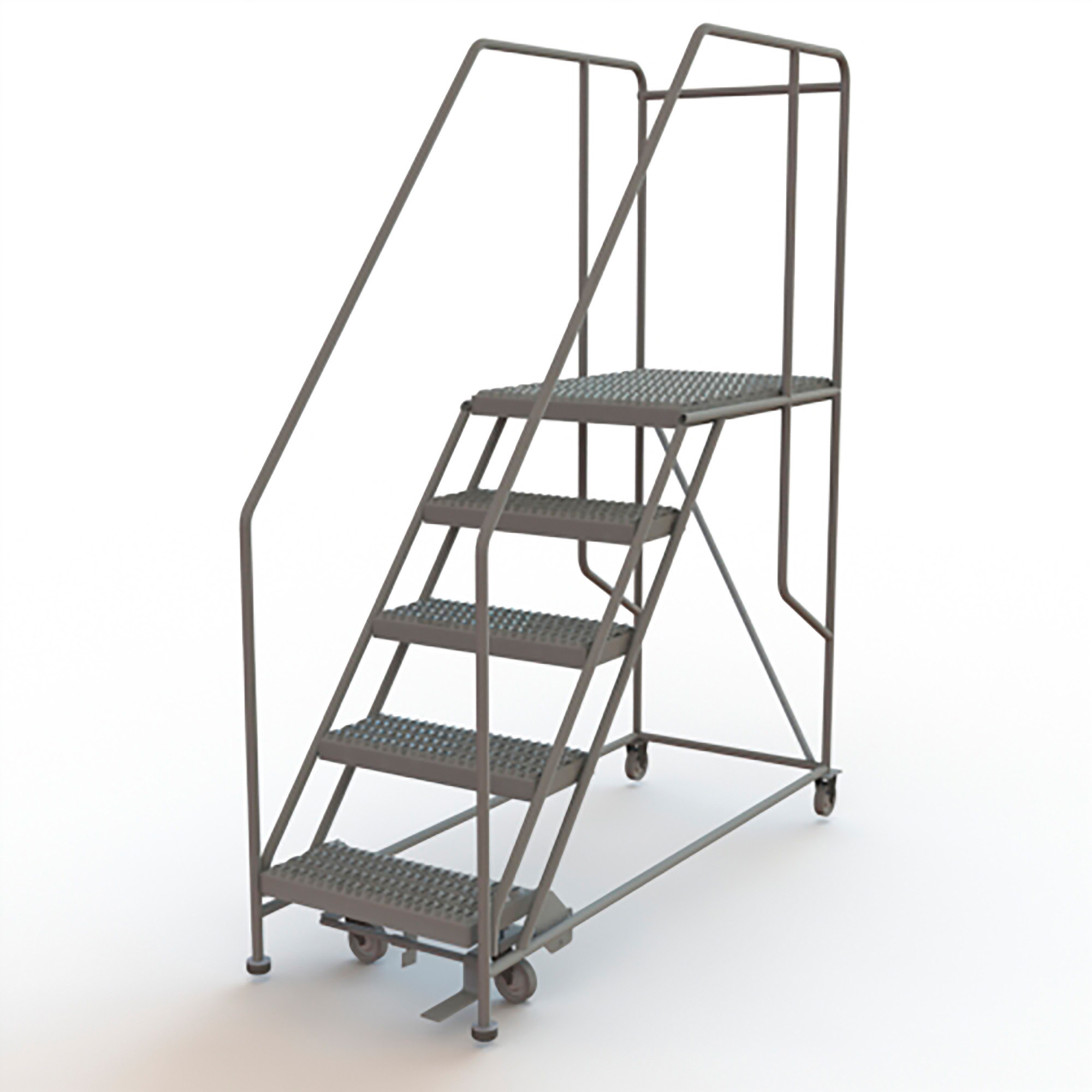 Tri-Arc 5-Step Mobile Steel Work Platform with Handrails-- Gray, 35in.W x 71in.L x 86in.H, 800-Lb. Capacity, Model# WLWP152436SL