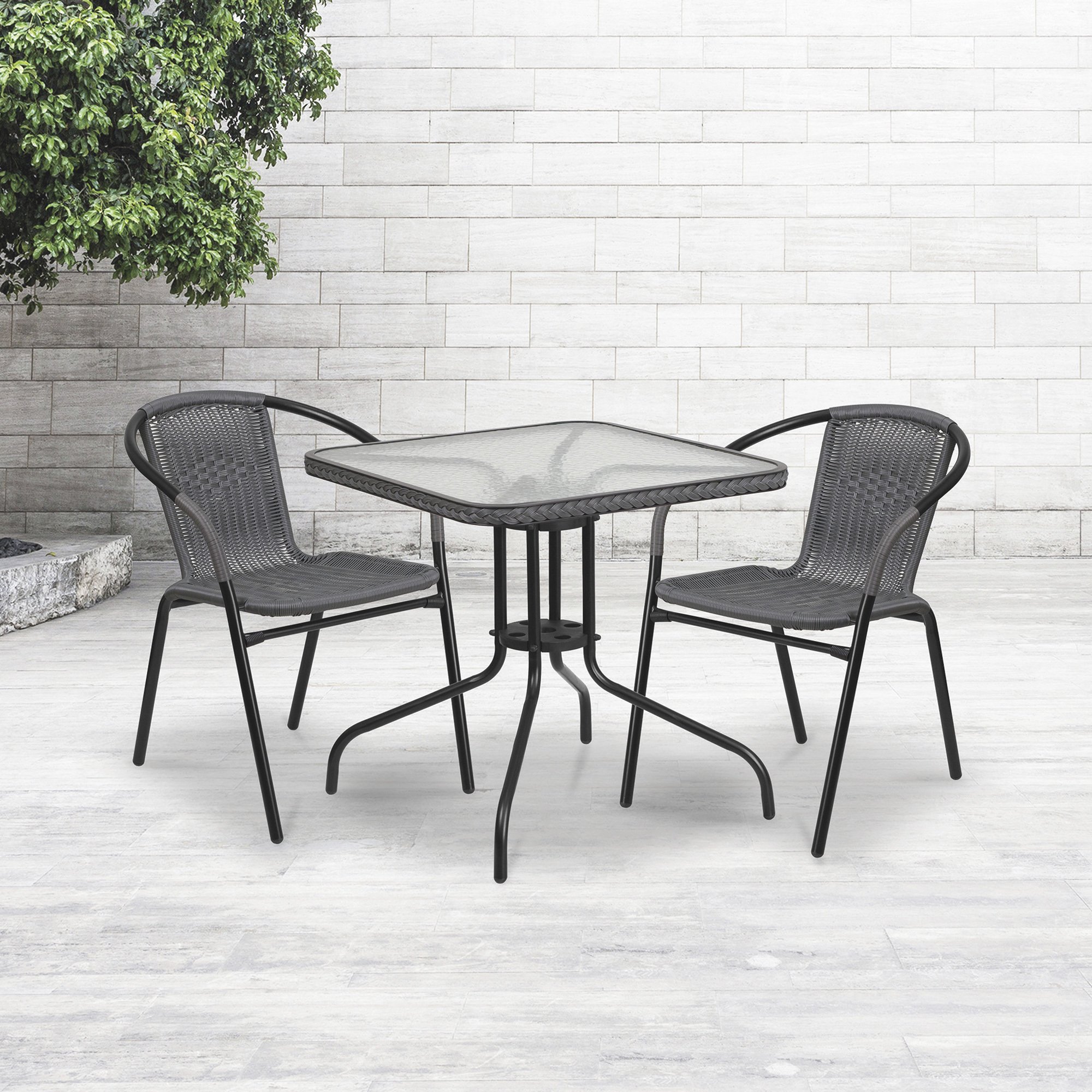 Rattan Table Rext Flash Furniture 28in. Square Glass/Rattan Table — Clear/Gray Rattan ...