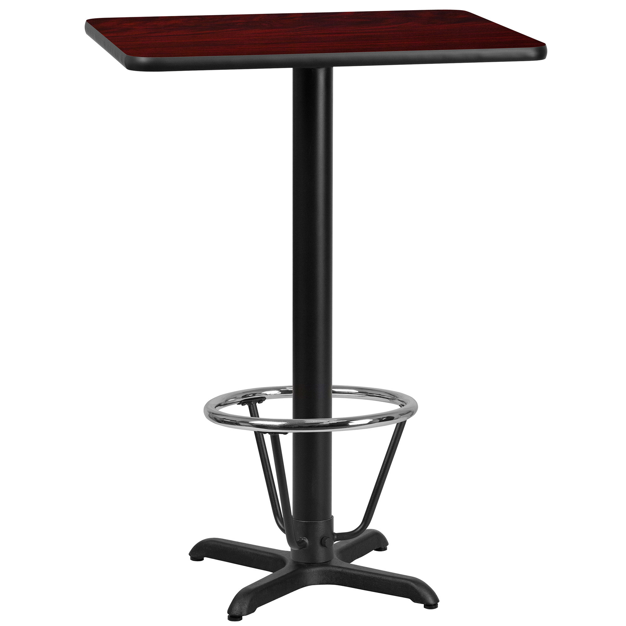 Flash Furniture 30in.L x 24in.W Bar Height Metal Table with X-Base, Mahogany/Black Reversible Laminate Top, Model# XUMA2430T22B3F