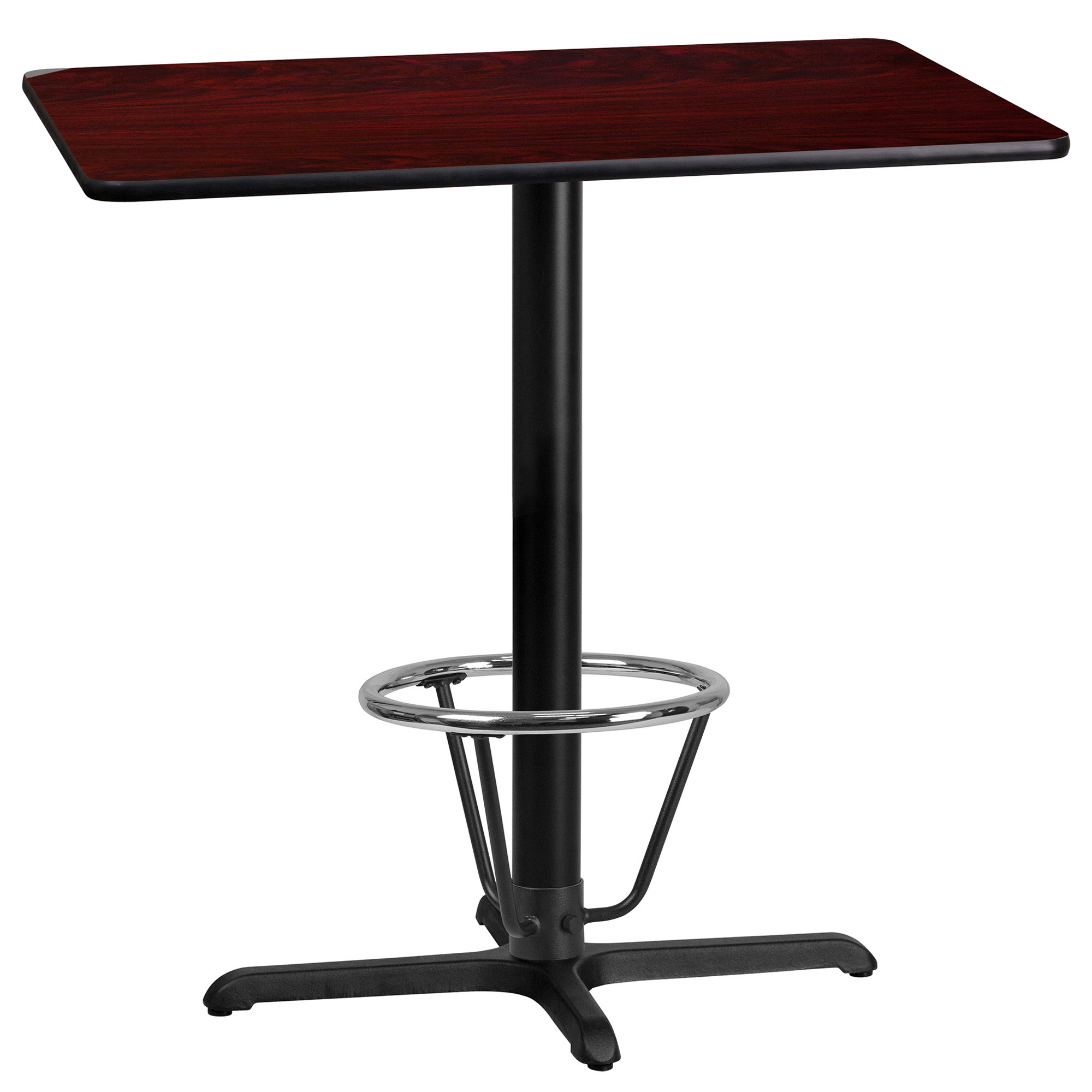 Flash Furniture 42in.L x 24in.W Bar Height Metal Table with X-Base, Mahogany/Black Reversible Laminate Top, Model# XUMA2442T230B3F