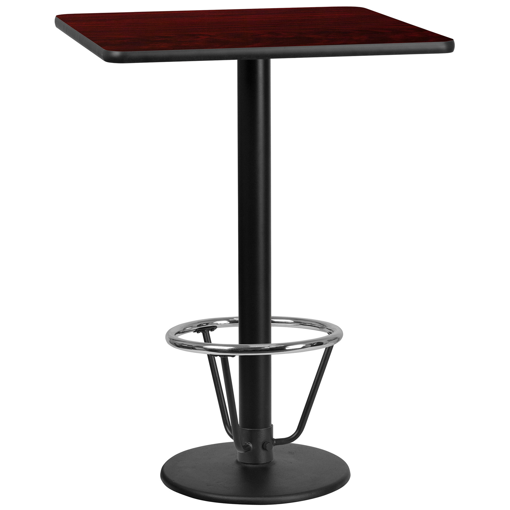 Flash Furniture 30in. Square Bar Height Metal Table with Round Base, Mahogany/Black Reversible Laminate Top, Model# XUMA3030TR18B3F