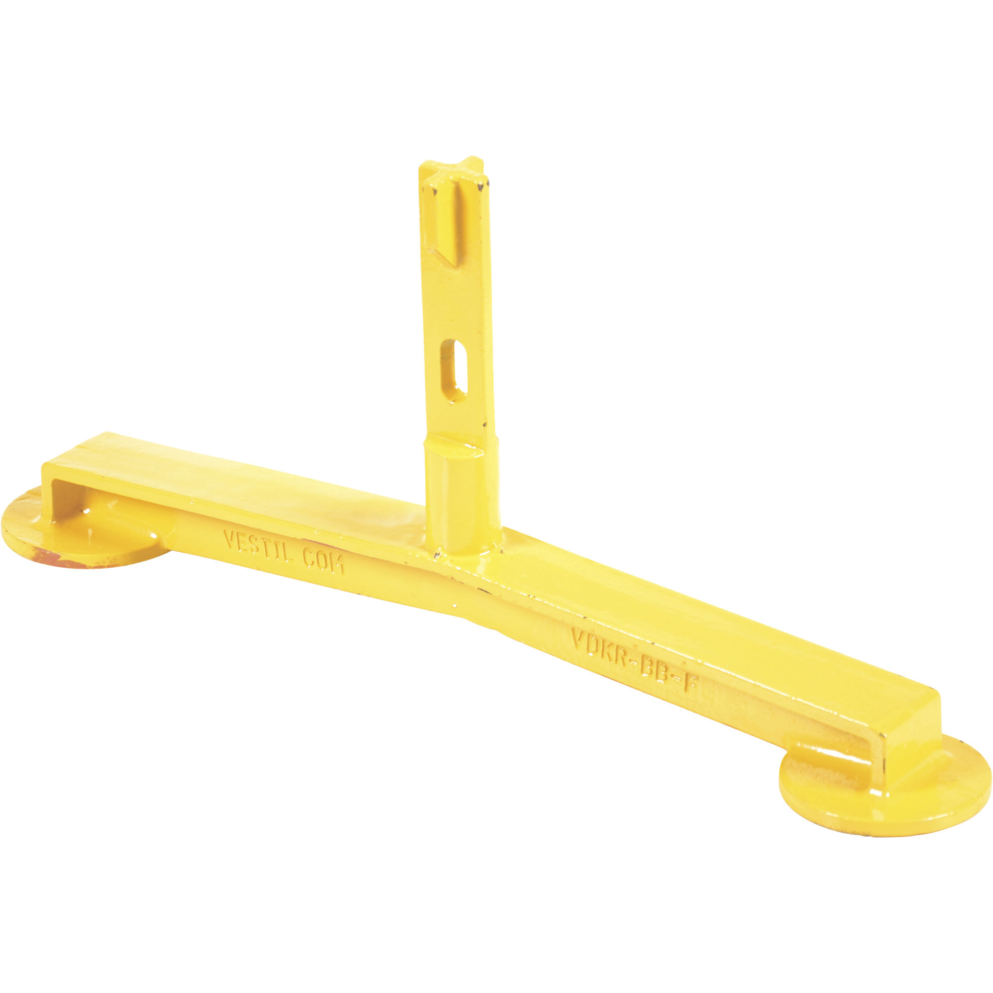 Vestil Steel Pipe Railing Barricade Base with Feet, Yellow, Model# VDKR-BB-F