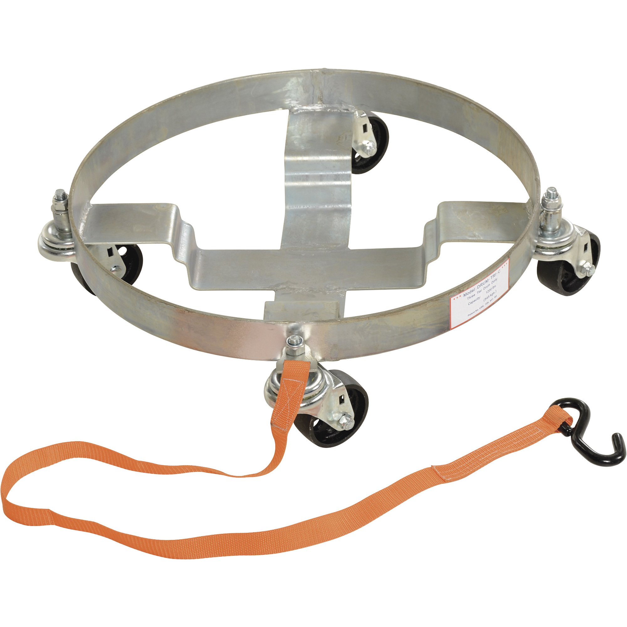 Vestil Multipurpose Tri Dolly - 19in. Inner Diameter, Cast Iron Casters, Nylon Pull Strap, Model# DRUM-TRI-C