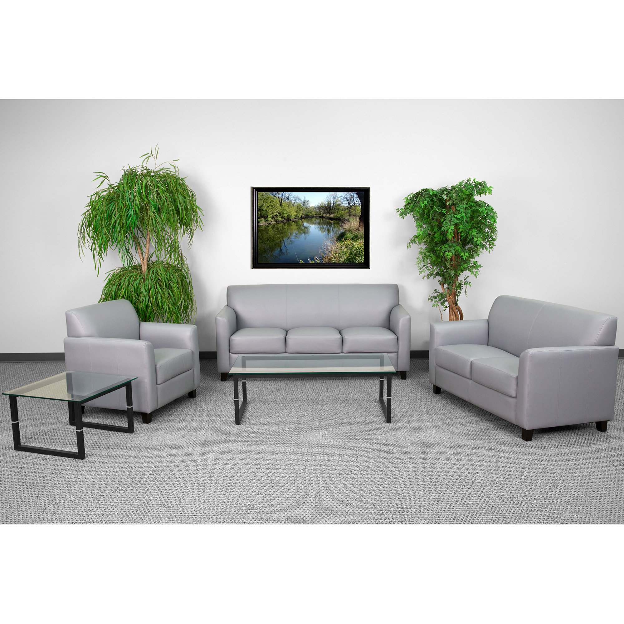 Flash Furniture 3-Pc. Gray Leather Reception Set — Sofa, Loveseat, and ...