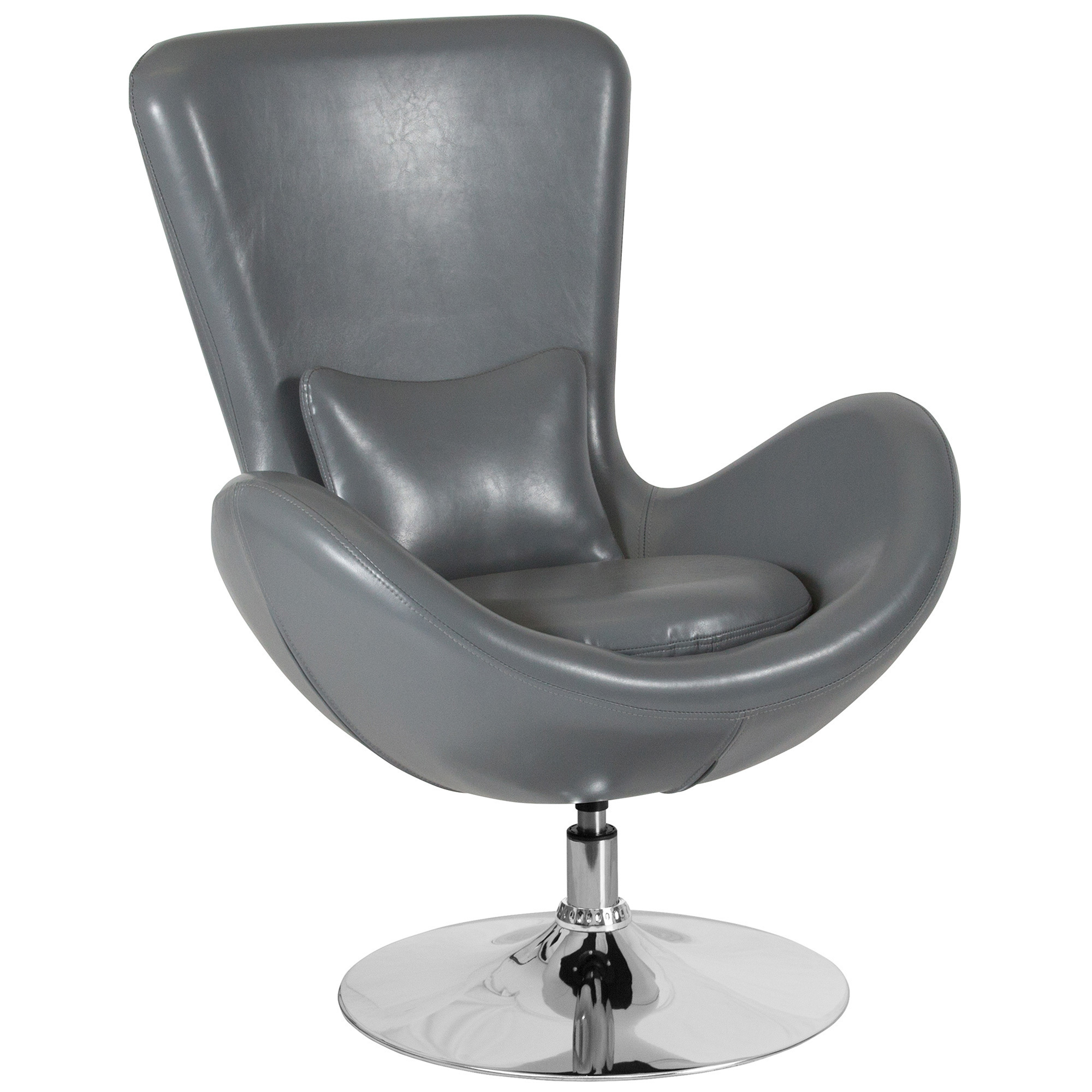 Flash Furniture Egg Series Leather Swivel Reception Chair, Gray, 30in.W x 30in.D x 38in.H, Model# CH162430GYLEA