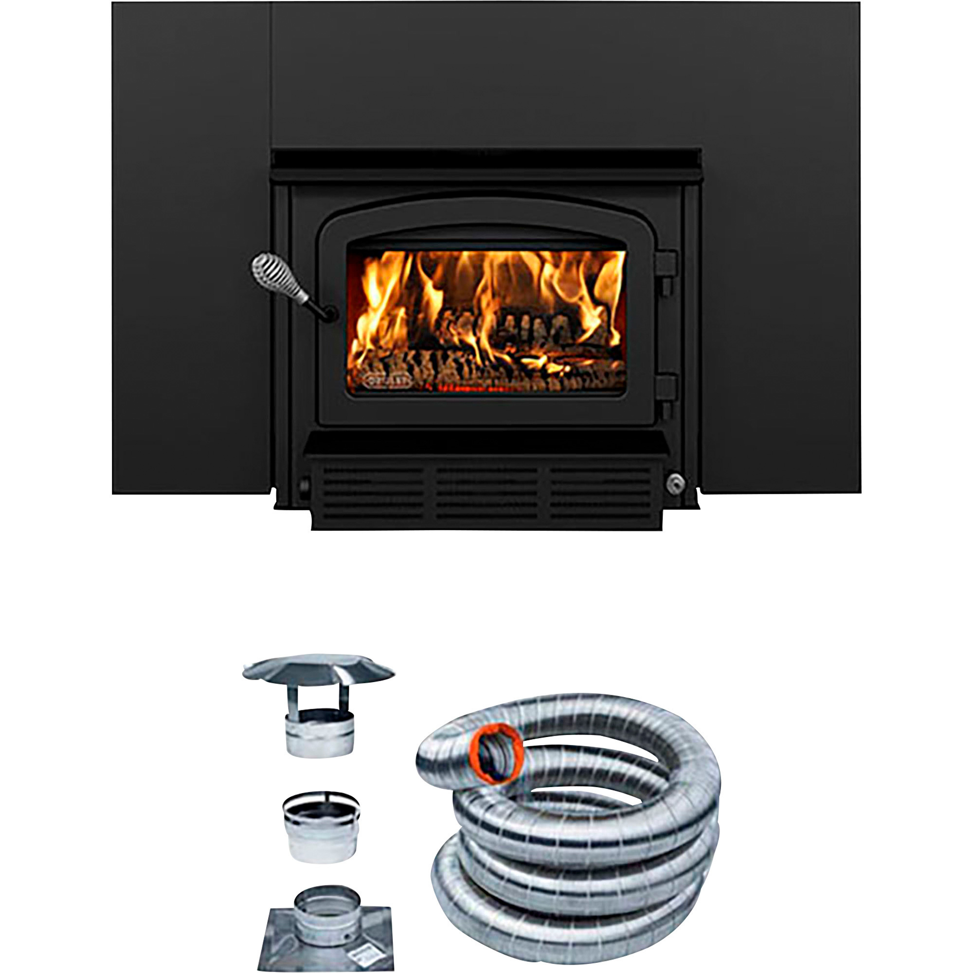 Drolet Escape 1500 Trio Wood Stove Insert Kit, 65,000 BTU, Includes Blower,  Faceplate and Venting Kit, Model# DB03137K