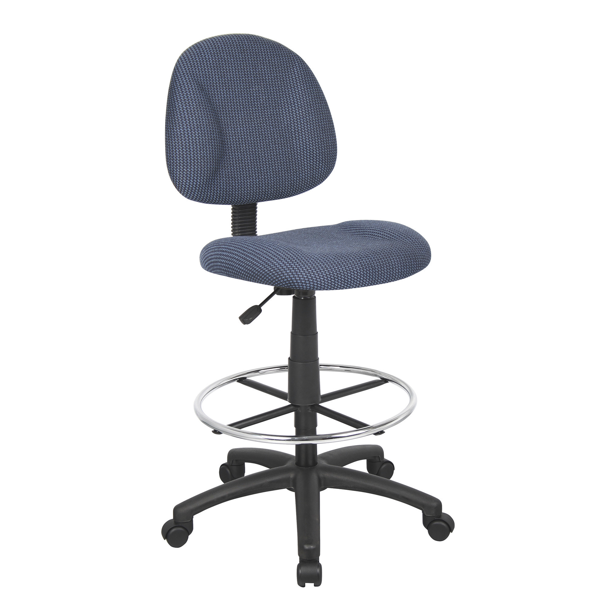 BOSS Height Adjustable Drafting Stool with Tweed Upholstery, Blue, 25in.W x 25in.D x 44 1/2-49 1/2in.H, Model# B1615-BE