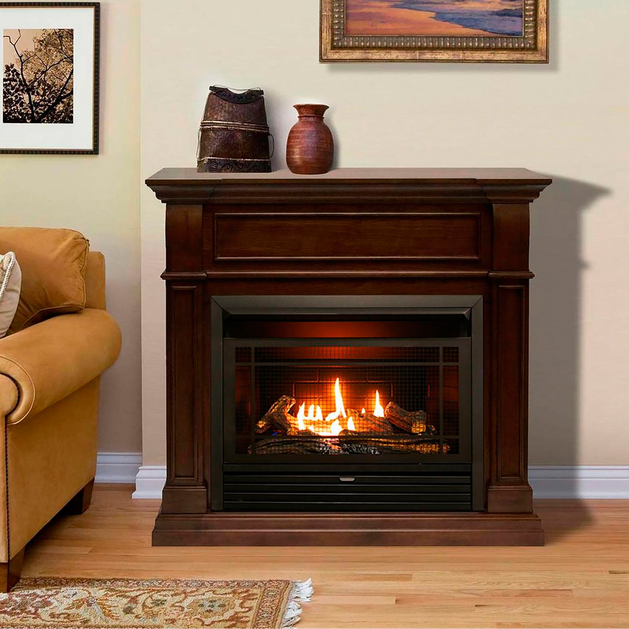Bluegrass Living Vent-Free Dual Fuel Fireplace with Mantel — 26,000 BTU