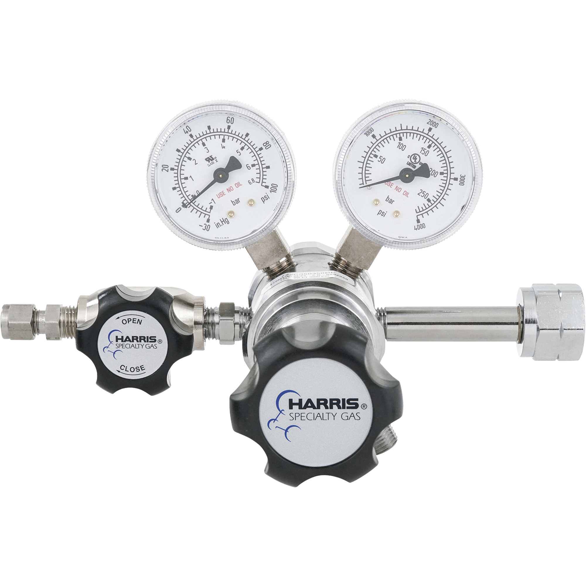 Harris Hydrogen, Methane Specialty Gas Lab Regulator — CGA 350, Two-Stage,  Chrome-Plated, 0–50 PSI, Model# HP722C-050-350-BE Northern Tool