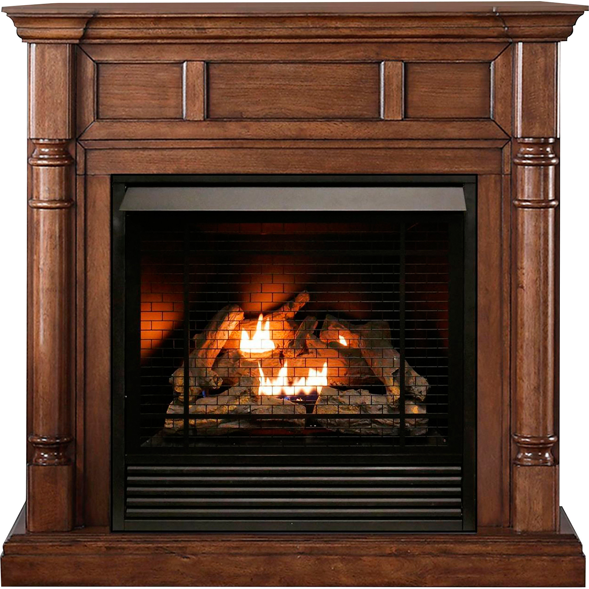 Bluegrass Living Vent-Free Dual Fuel Fireplace with Mantel, 32,000 BTU, Walnut Finish, Remote Control, Model# FDI32R-M-WN