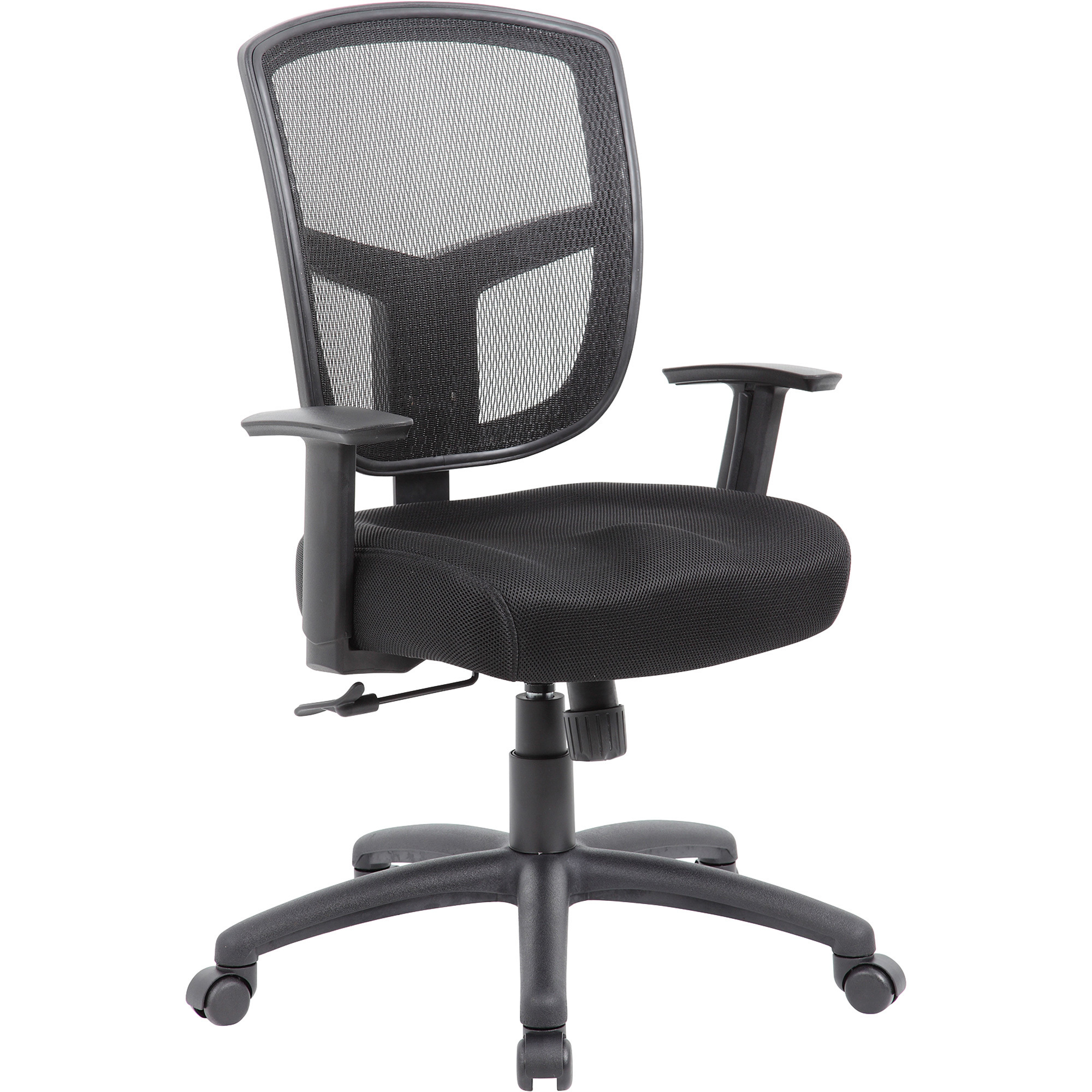 Boss Office Products Height-Adjustable Contract Mesh Task Chair — 275-Lb. Capacity, Adjustable Arms, Synchro-Tilt Mechanism, Black, 27in.W x 27in.D x 40-43in.H, Model# B6022