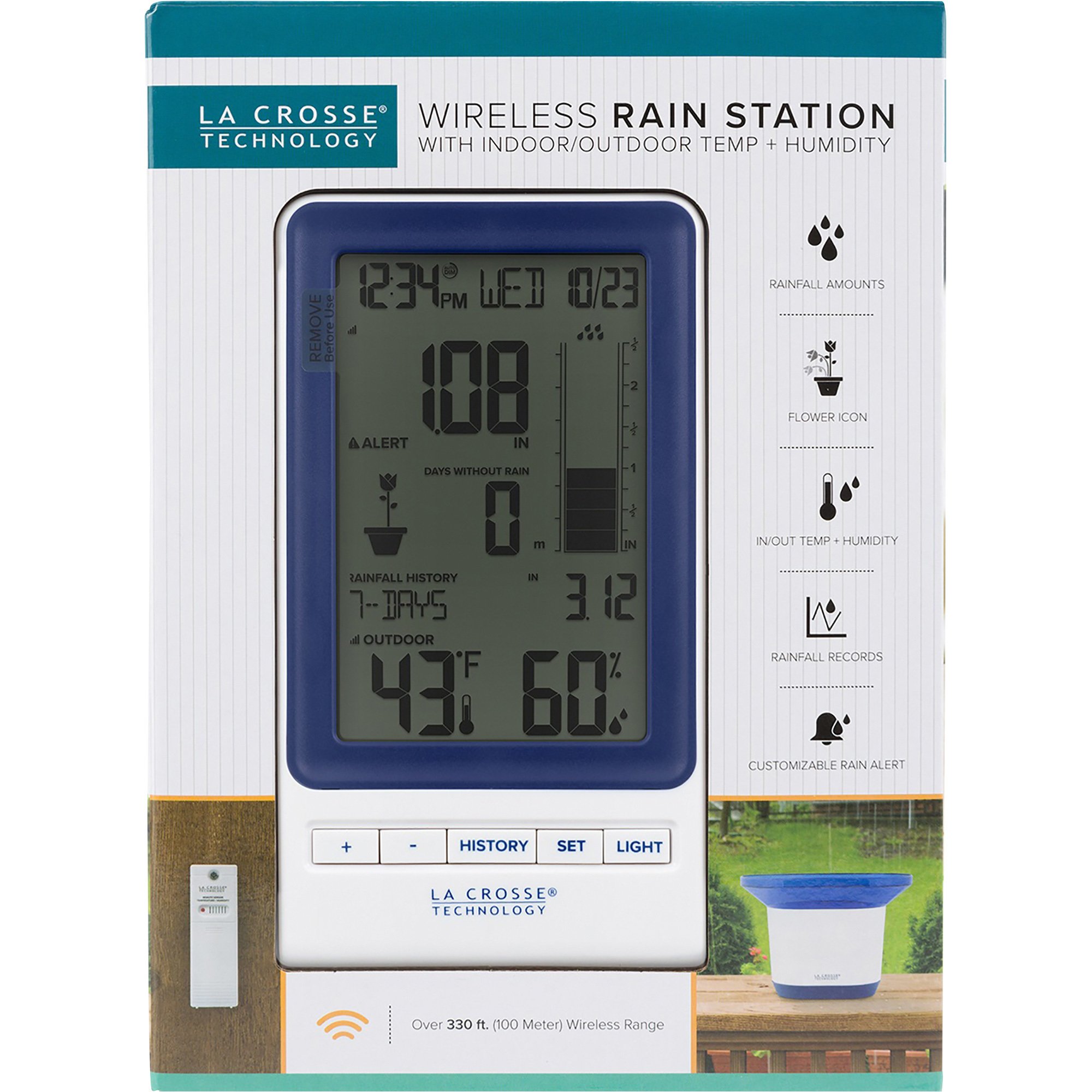 La Crosse Technology 724-1415BL Wireless Rain Station with Temperature and Humidity