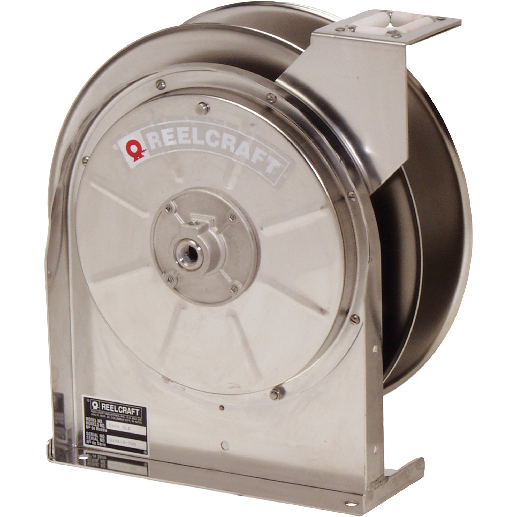 Reelcraft Spring Retractable Stainless Steel Air/Water Hose Reel — No Hose,  3/8in. x 35ft. Hose Capacity, 500 PSI, Model# 5600 OLS