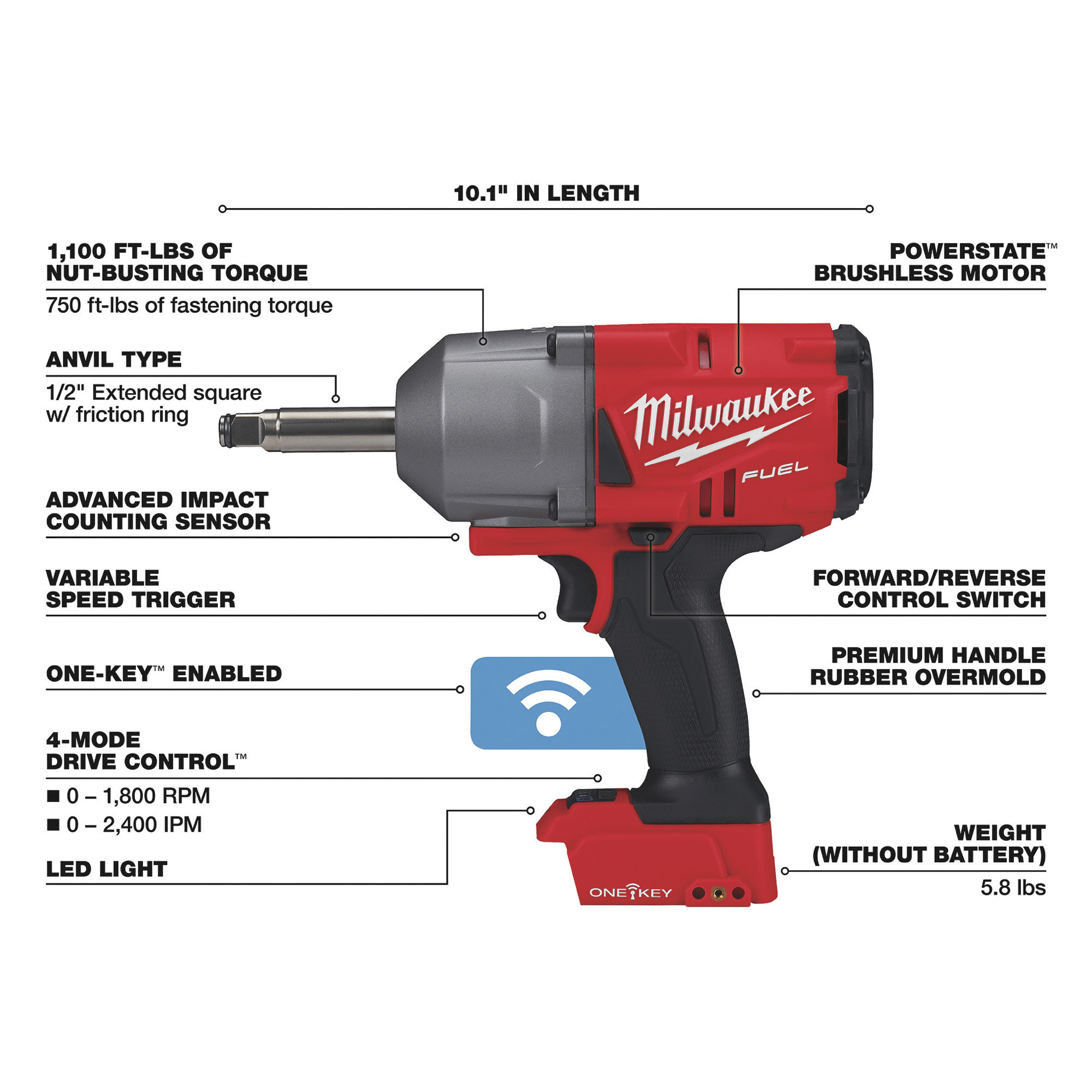 Milwaukee M18 FUEL Cordless Extended Anvil Controlled Torque Impact