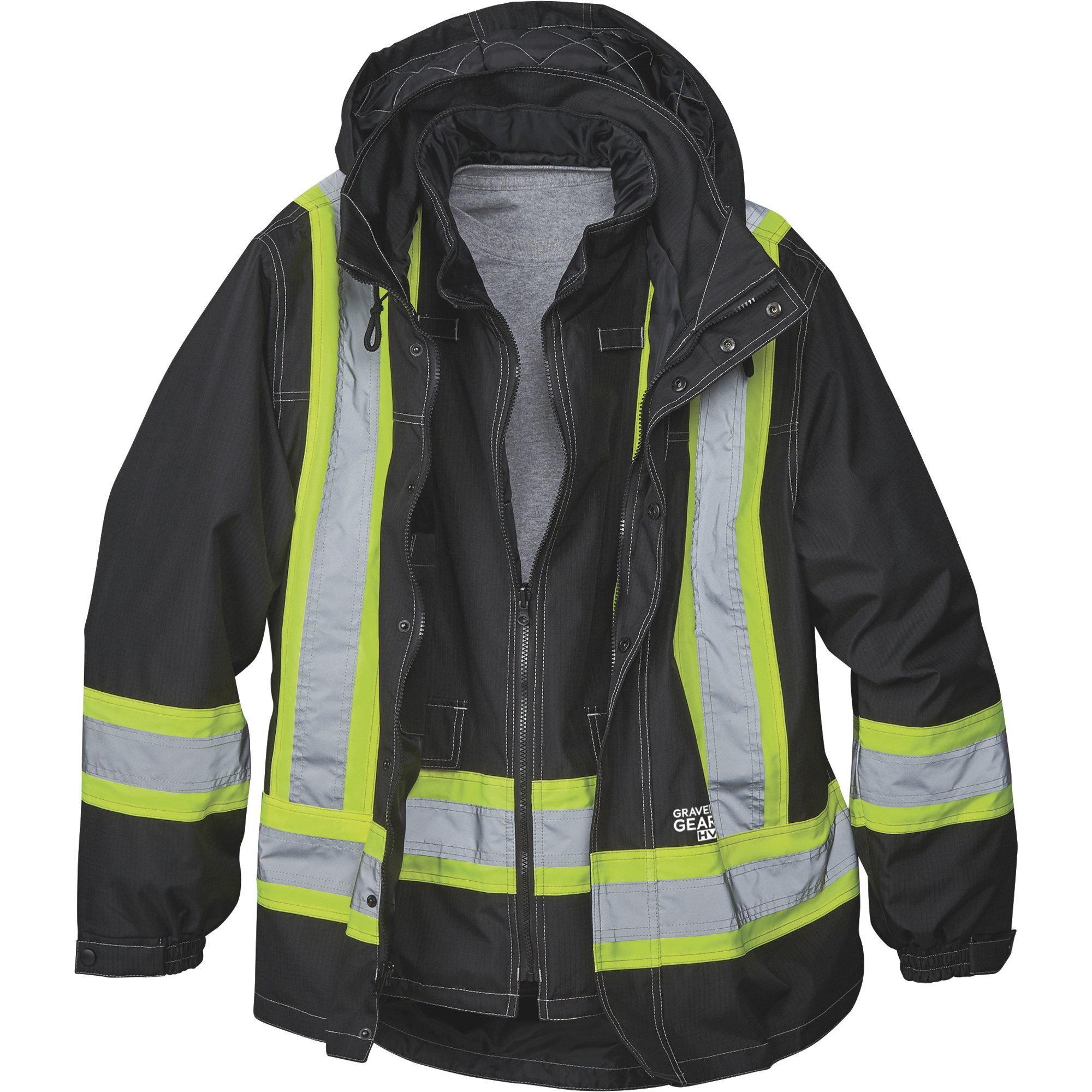 Work King Men's High-Visibility 4-in-1 Safety Parka, Lime, Medium, Class 3 Shell/Class 1 Liner
