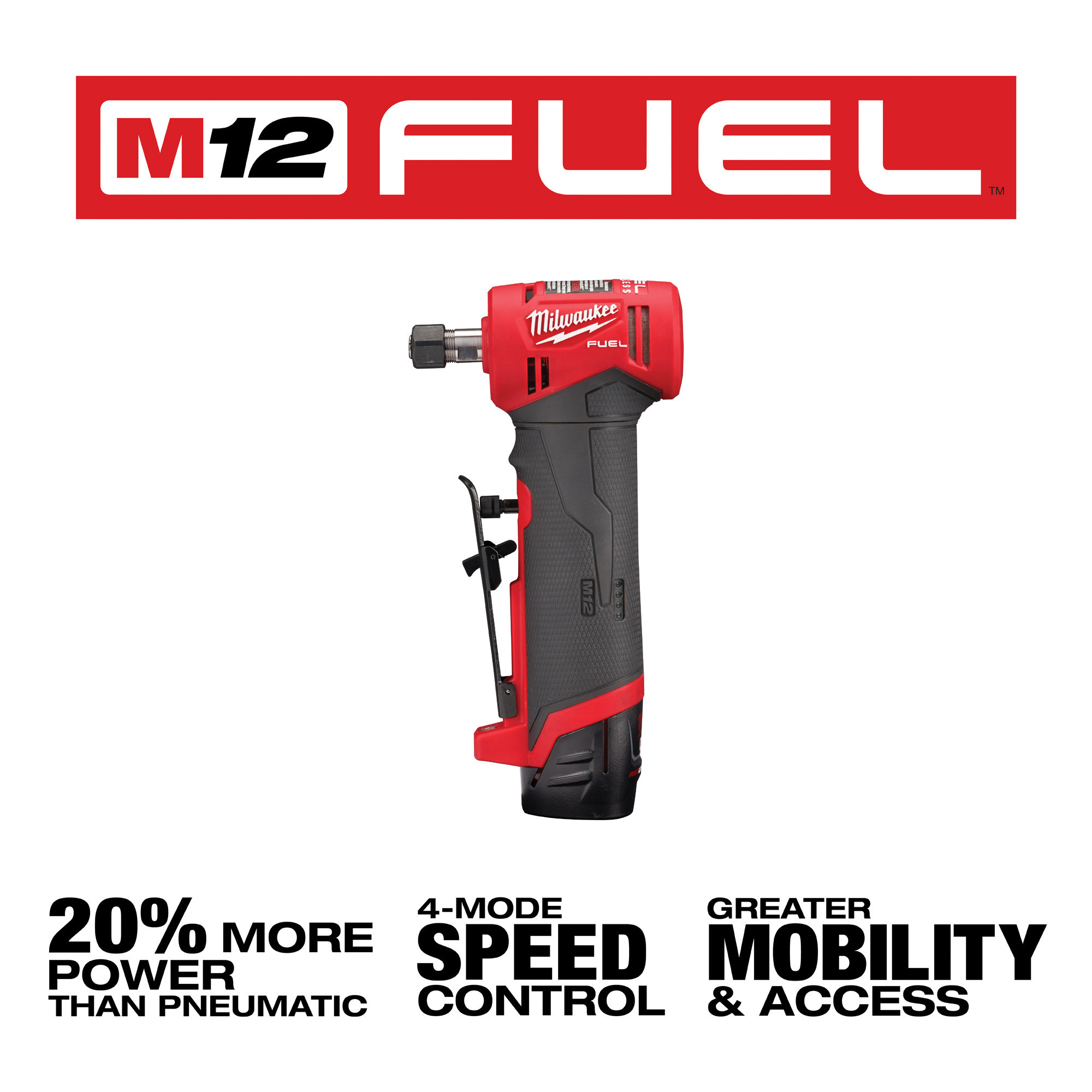 Milwaukee M12 FUEL Cordless 1/4in. Right Angle Die Grinder Kit — Two  Batteries, Model# 2485-22 Northern Tool