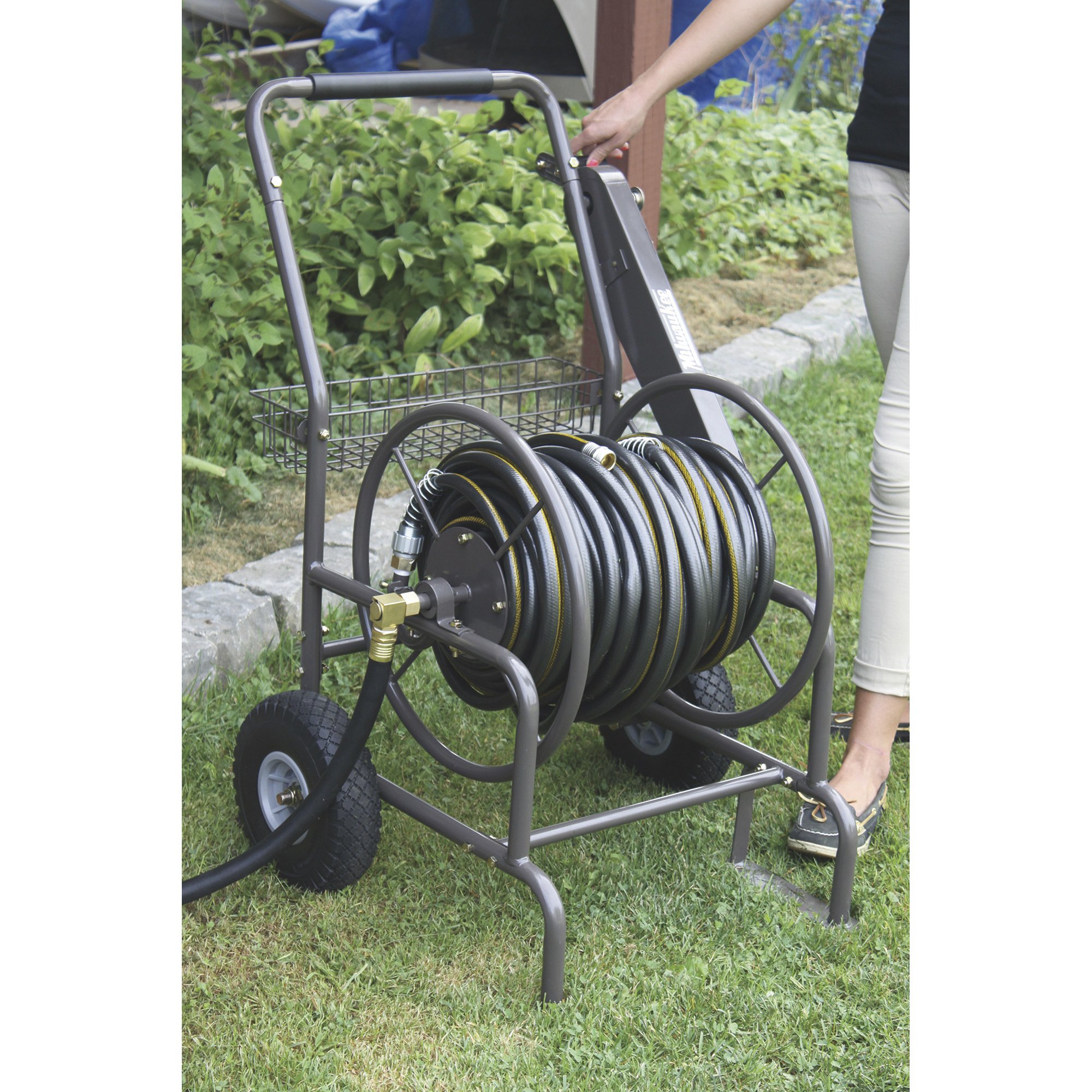 Milwaukee Industrial Garden Hose Reel Cart — Holds 250-Ft. of Hose