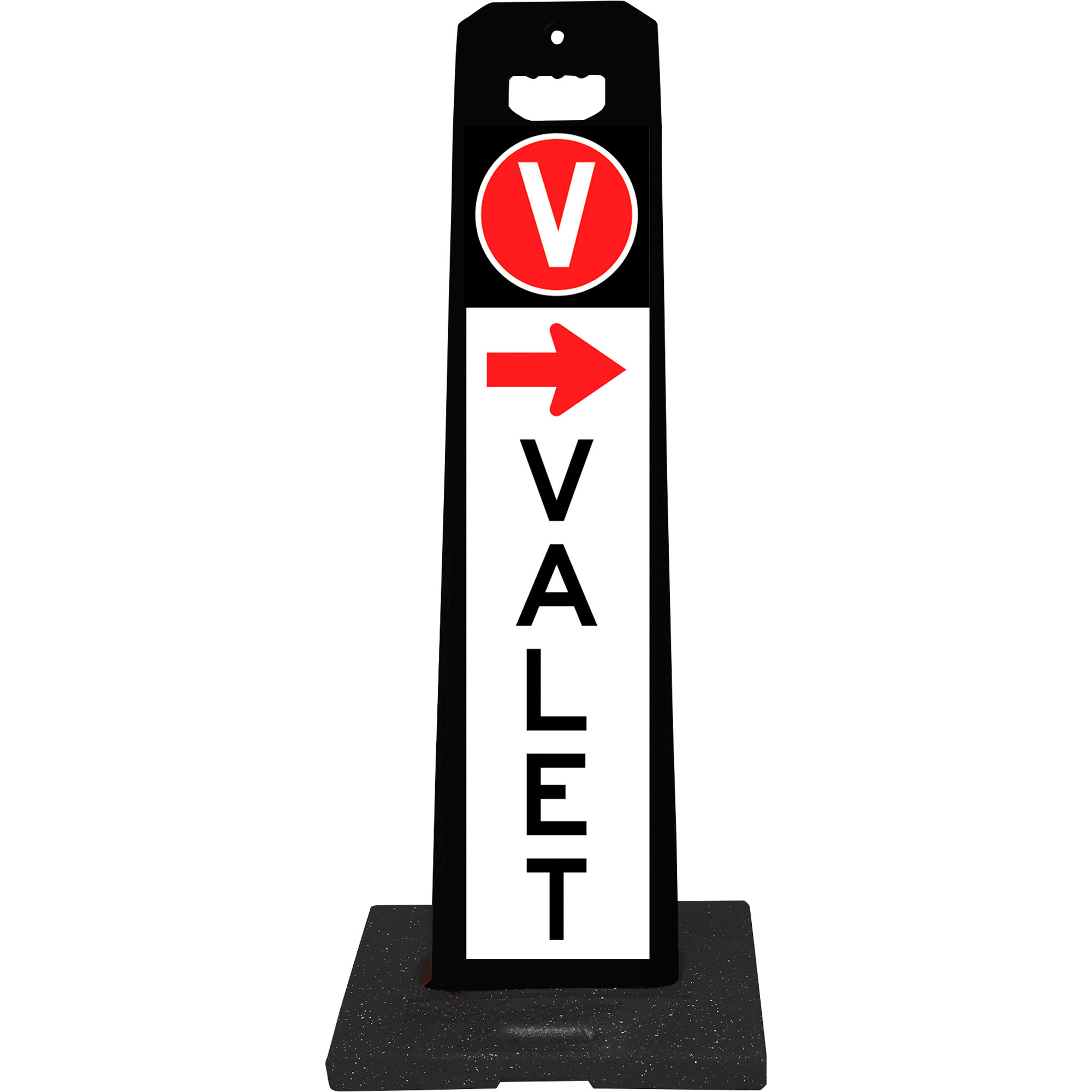 Plasticade Gemstone Reflective VALET/Arrow Sign with 9-Lb. Base, 36in.H x 8in.W, Model# 4100-BK-PARK8-9RB