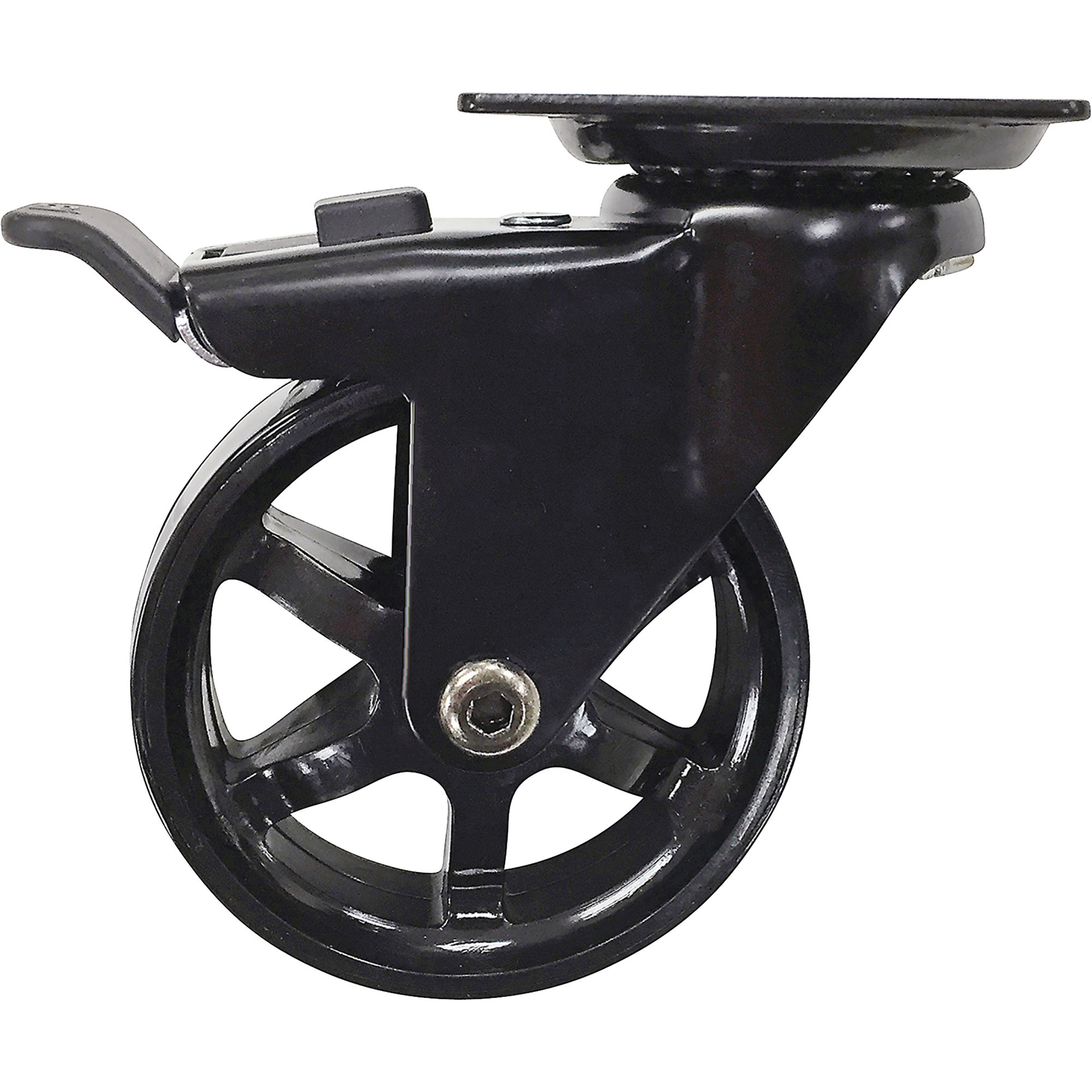 Shepherd 3in. Aluminum Spoked Polyurethane Finish Swivel Casters, 4-Pk., 100-Lb. Capacity, With Brake, Plate Mount