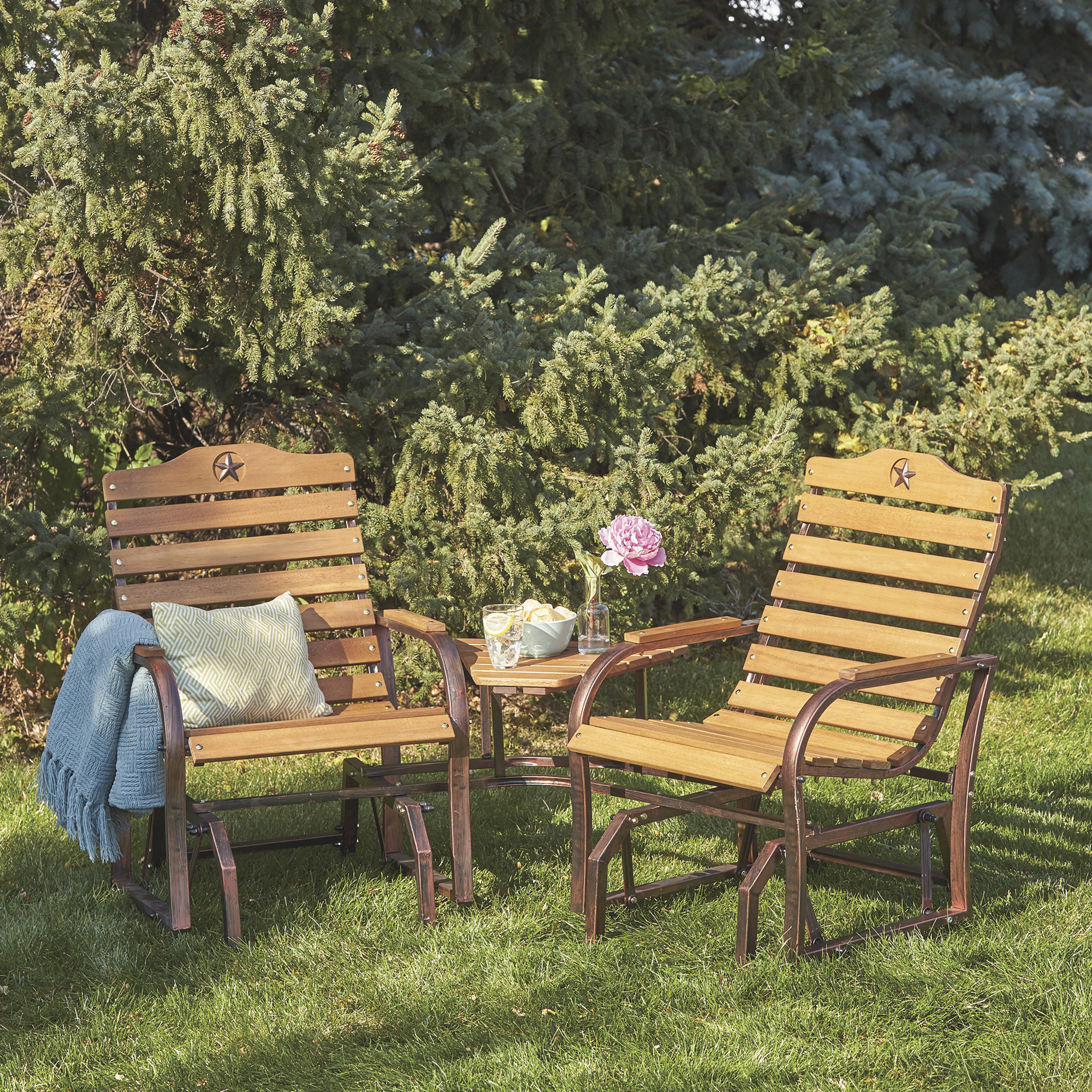 Leigh Country TeteATete Glider with Table, Natural/Copper Finish