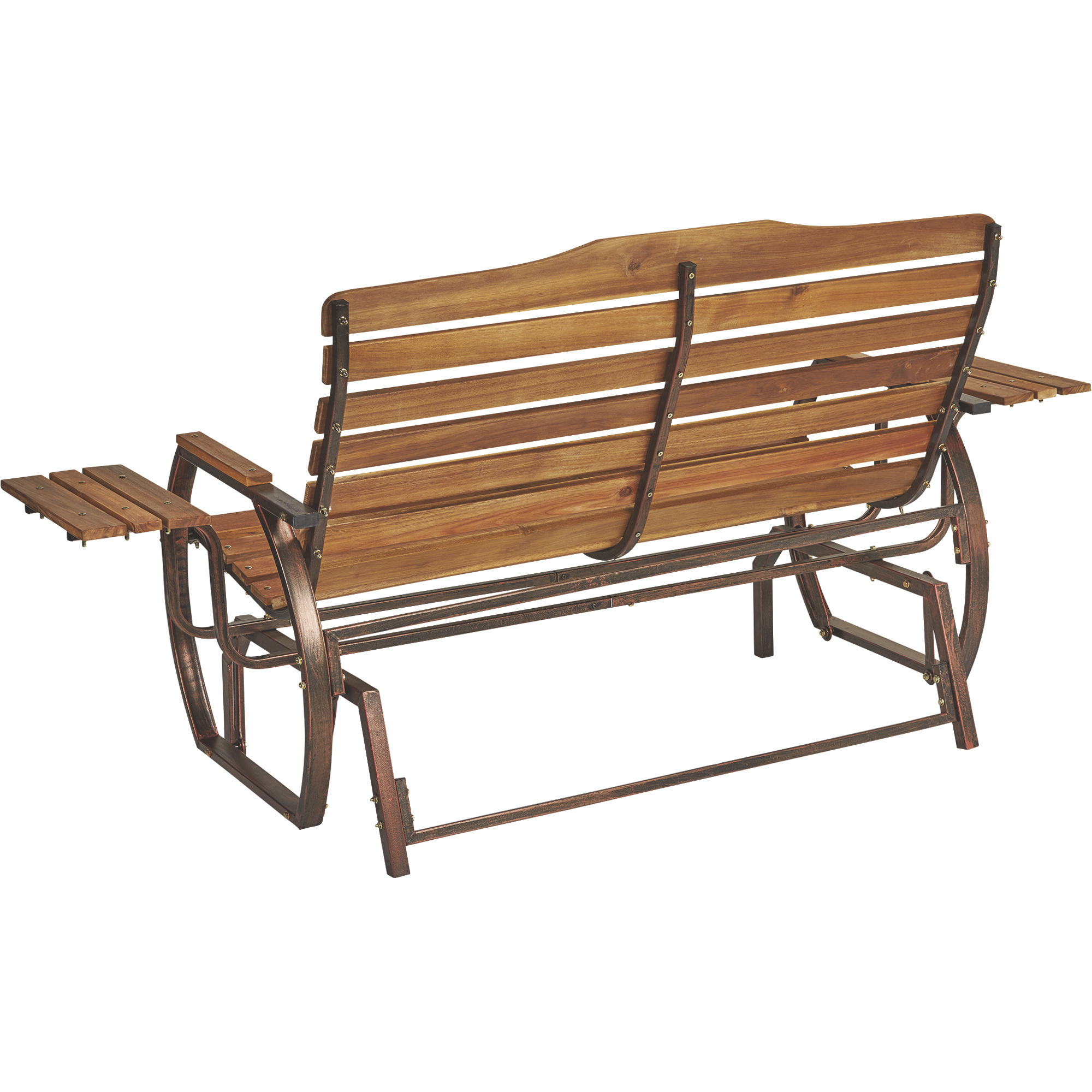 Wooden Outdoor Glider Bench with 2 Trays — Natural Northern Tool