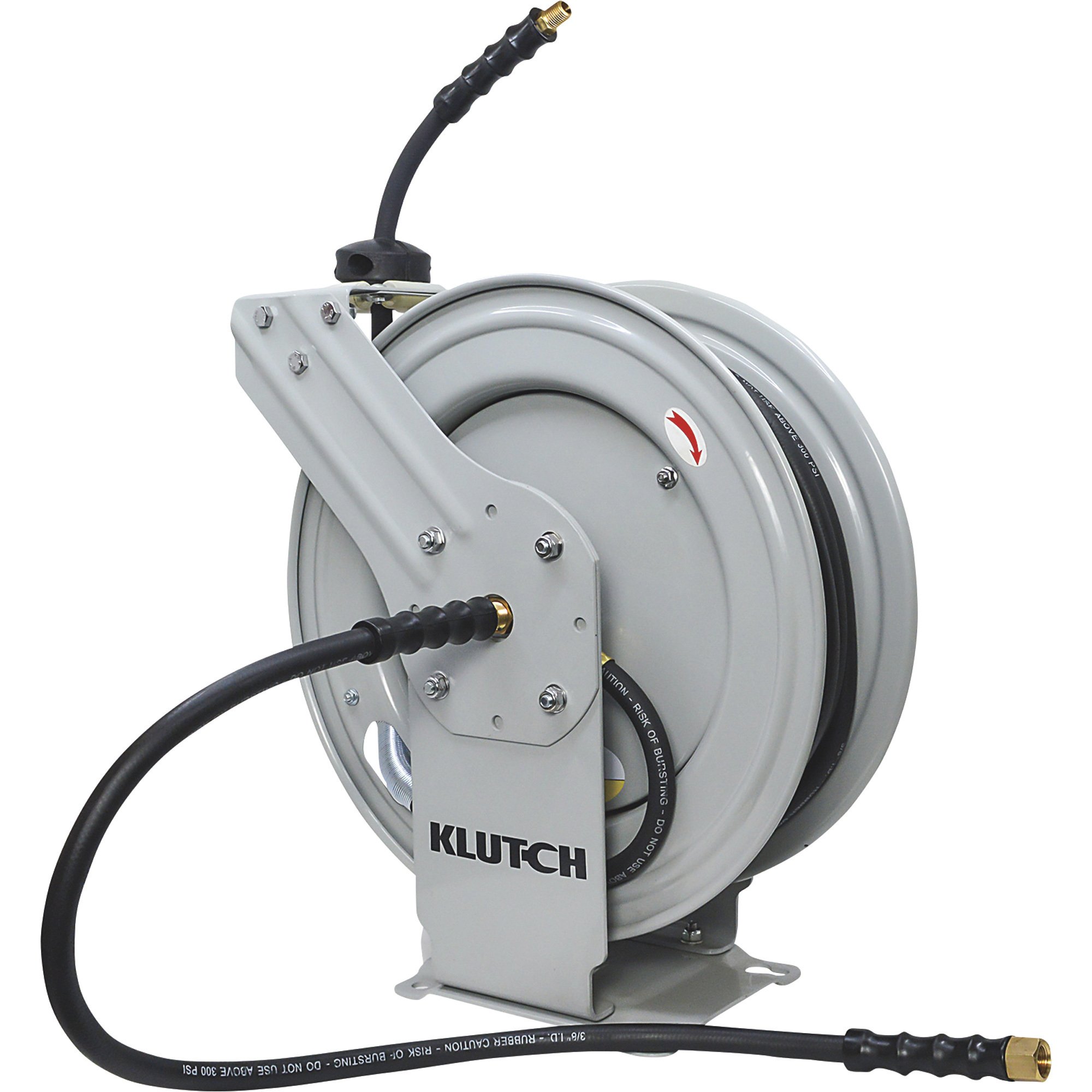 Klutch Auto-Rewind Air Hose Reel — With 3/8in. x 50ft. NBR Rubber