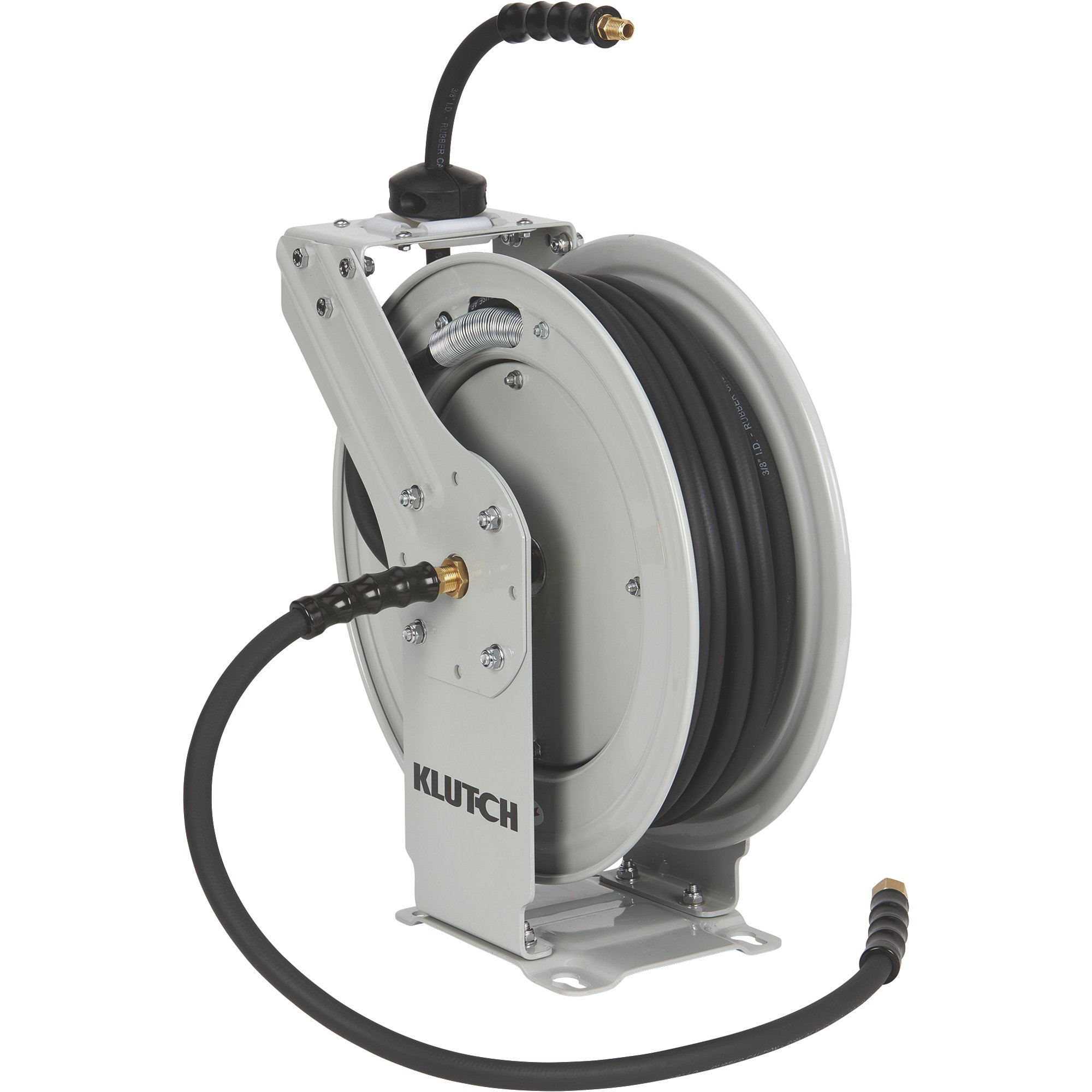 Klutch Auto Rewind Air Hose Reel, With 1/2in. x 50ft. Rubber Hose, 300 PSI
