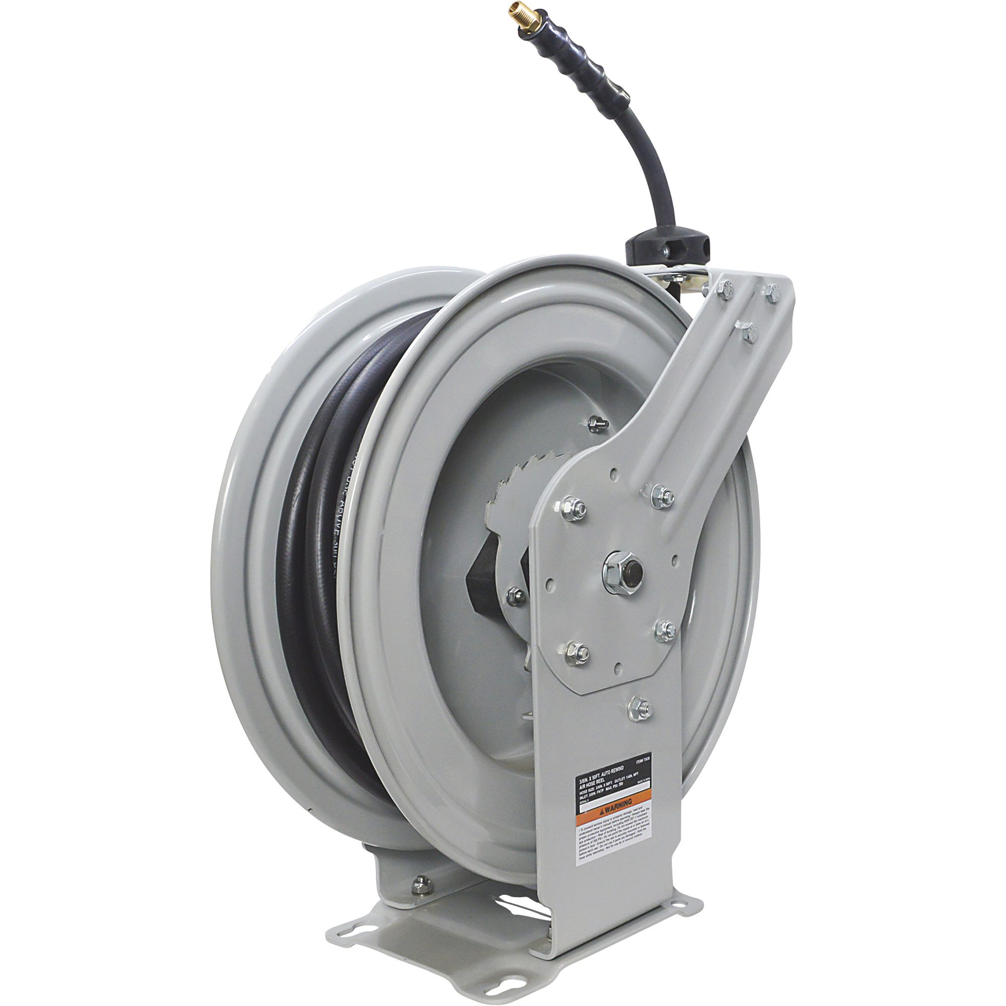 Klutch Auto-Rewind Air Hose Reel — With 3/8in. x 50ft. NBR Rubber