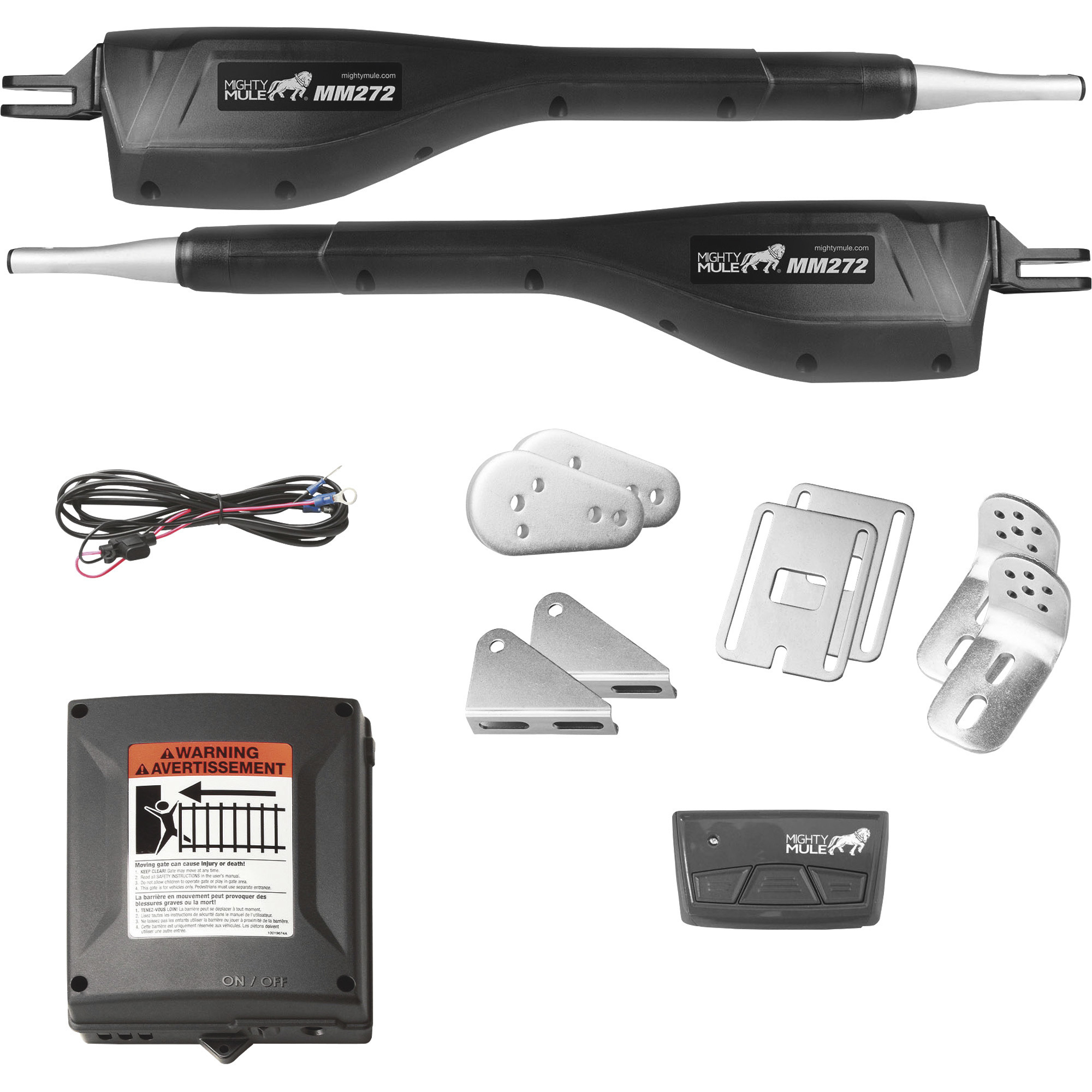 Mighty Mule Solar Compatible Light-Duty Dual Gate Opener, 300-Lb. Capacity/Leaf, Model# MM272