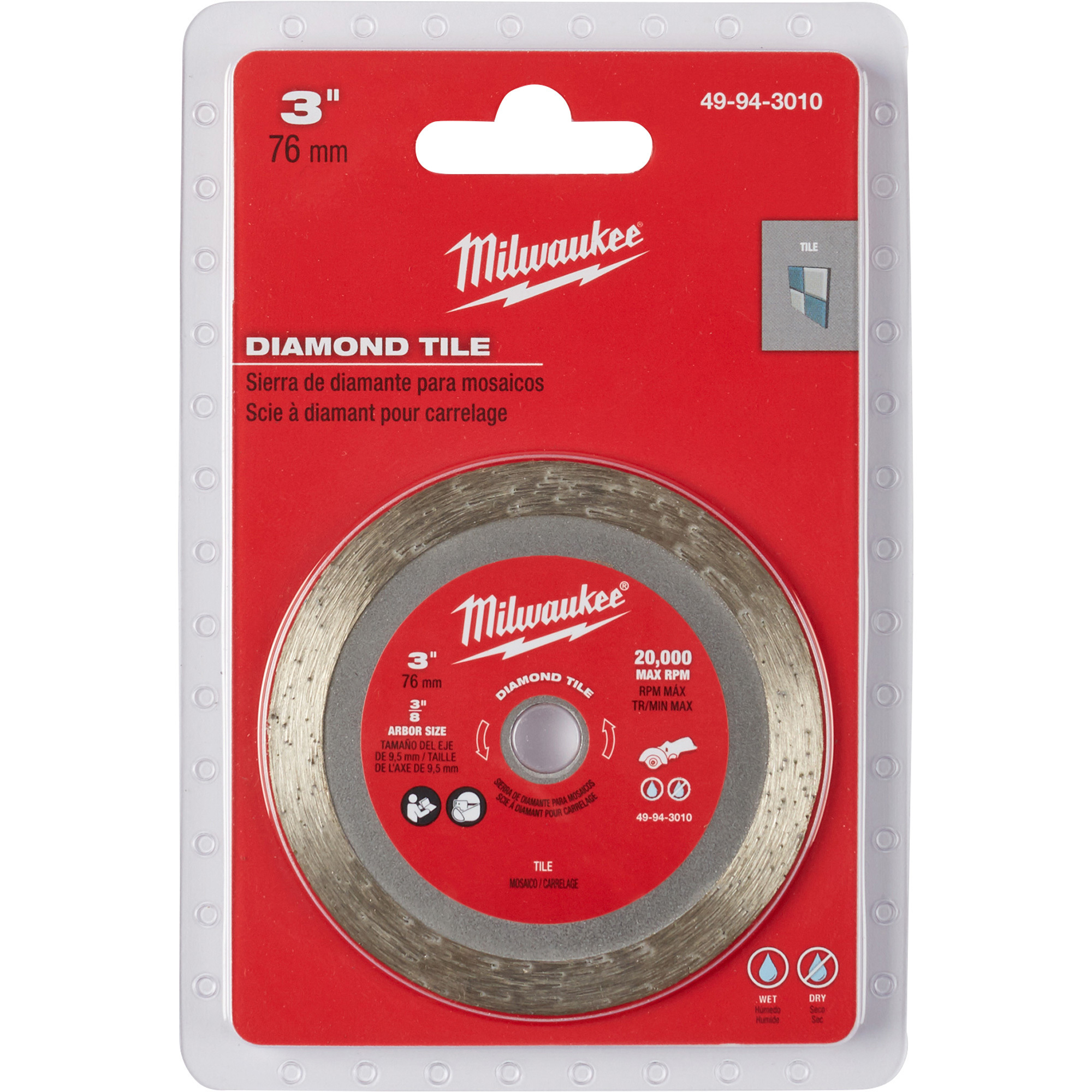 Milwaukee 3in. Diamond Tile Blade, Model 49943010 Northern Tool