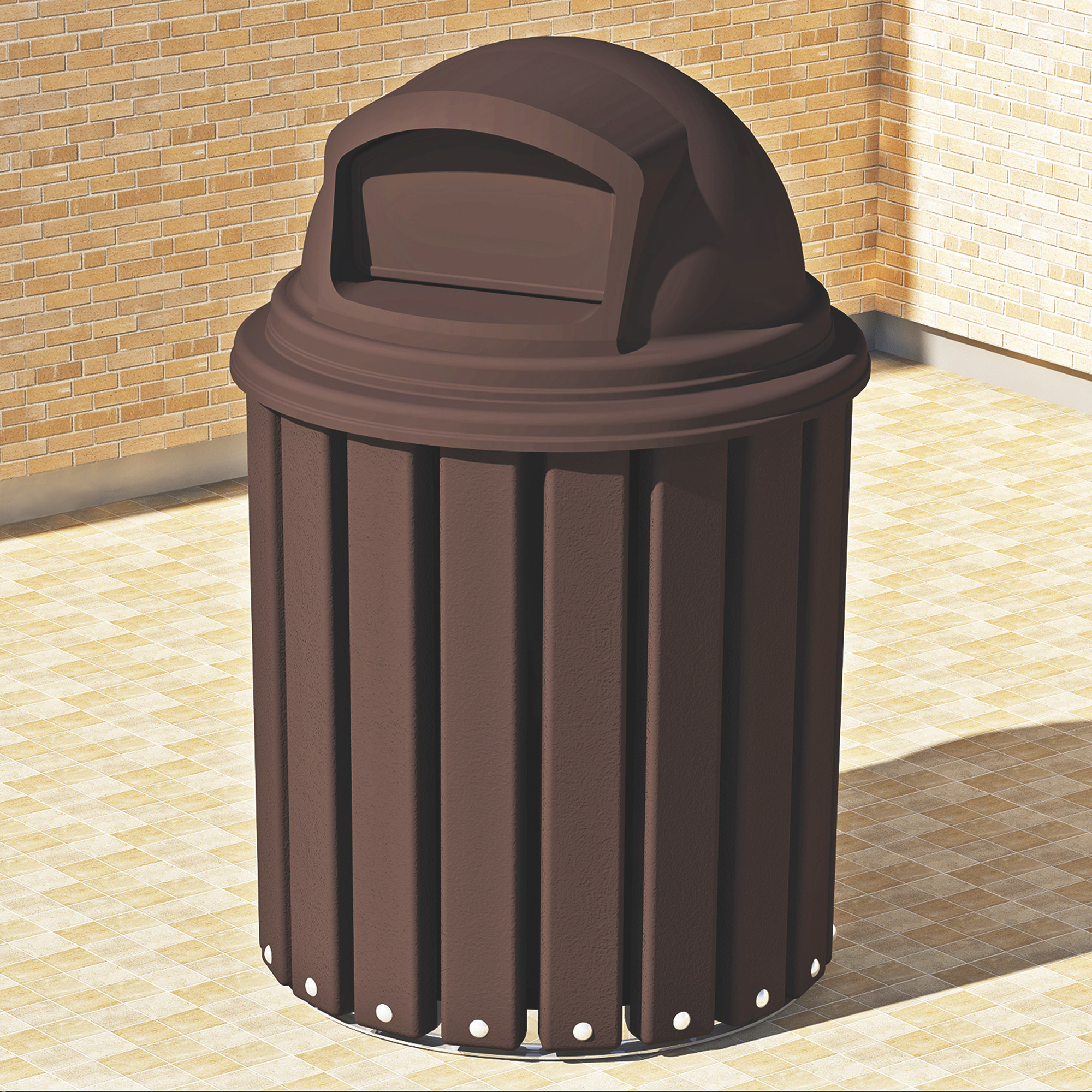 Pilot Rock Plastic Trash Receptacle, 32-Gallon, Brown, Model# TRH/G-32PW24 KIT