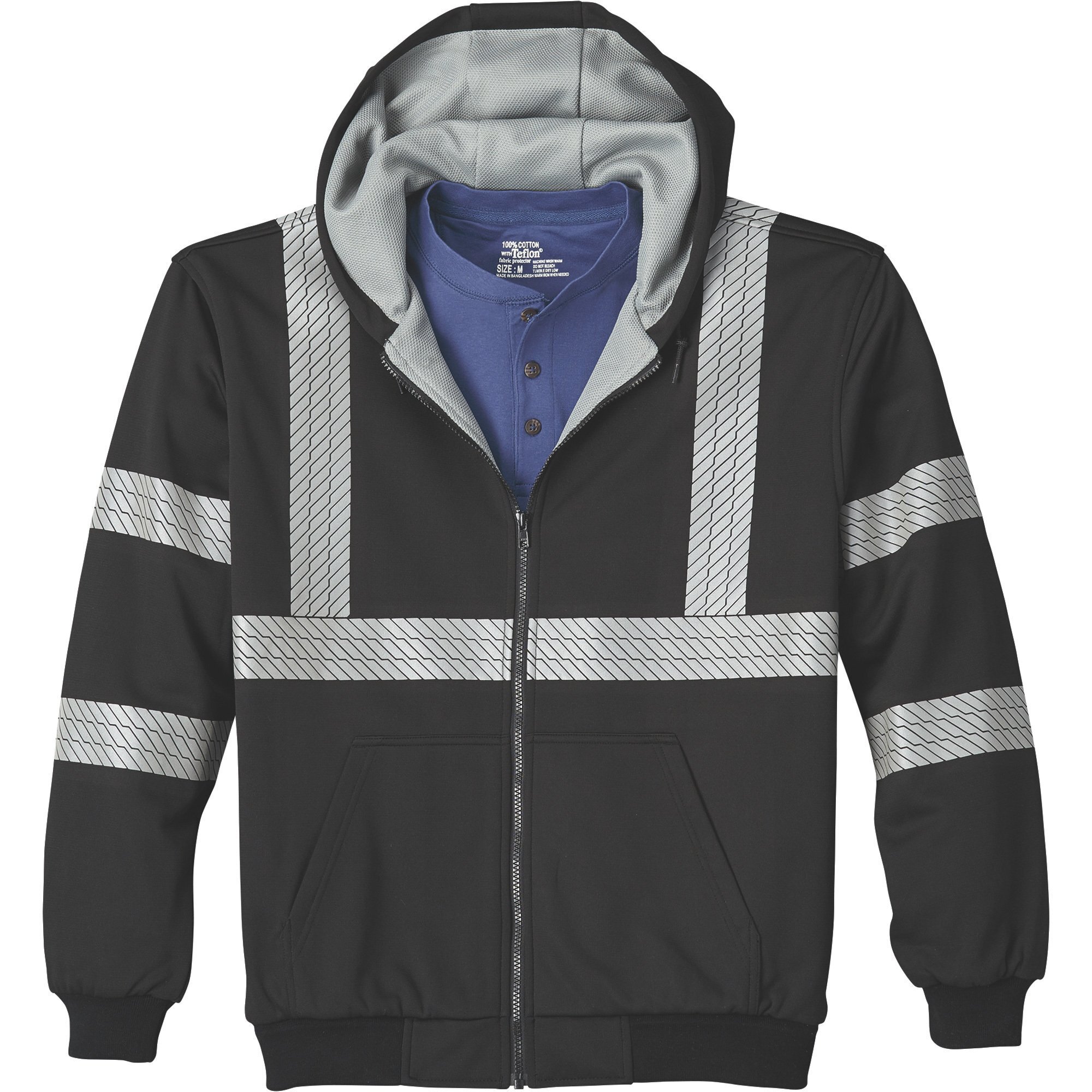 Work King Safety Men's Class 1 High Visibility Thermal-Lined Hoodie, Black, XL