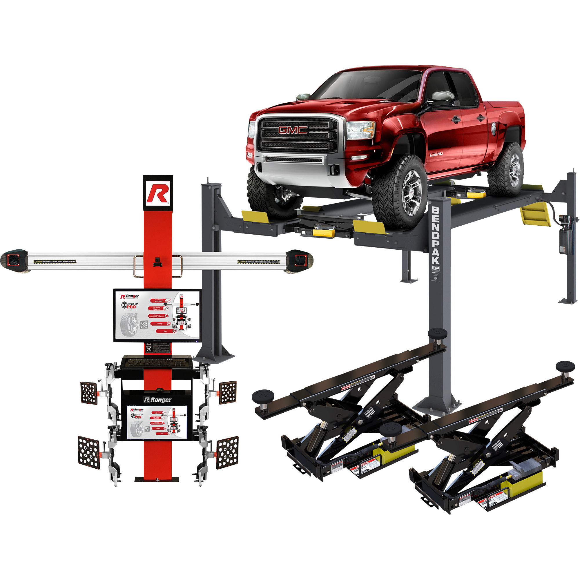BendPak Aligner Combo Kit, 14,000-Lb. Capacity, Open-Front Extended-Alignment Lift with Turnplates and Slipplates, Model# 5175893