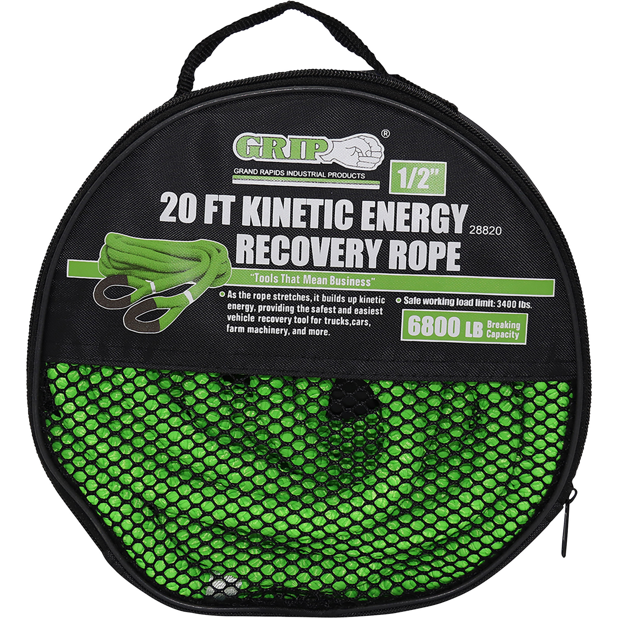 Kinetic Energy Recovery Rope — 1/2in. X 20ft., 3400-Lb. Working Load ...