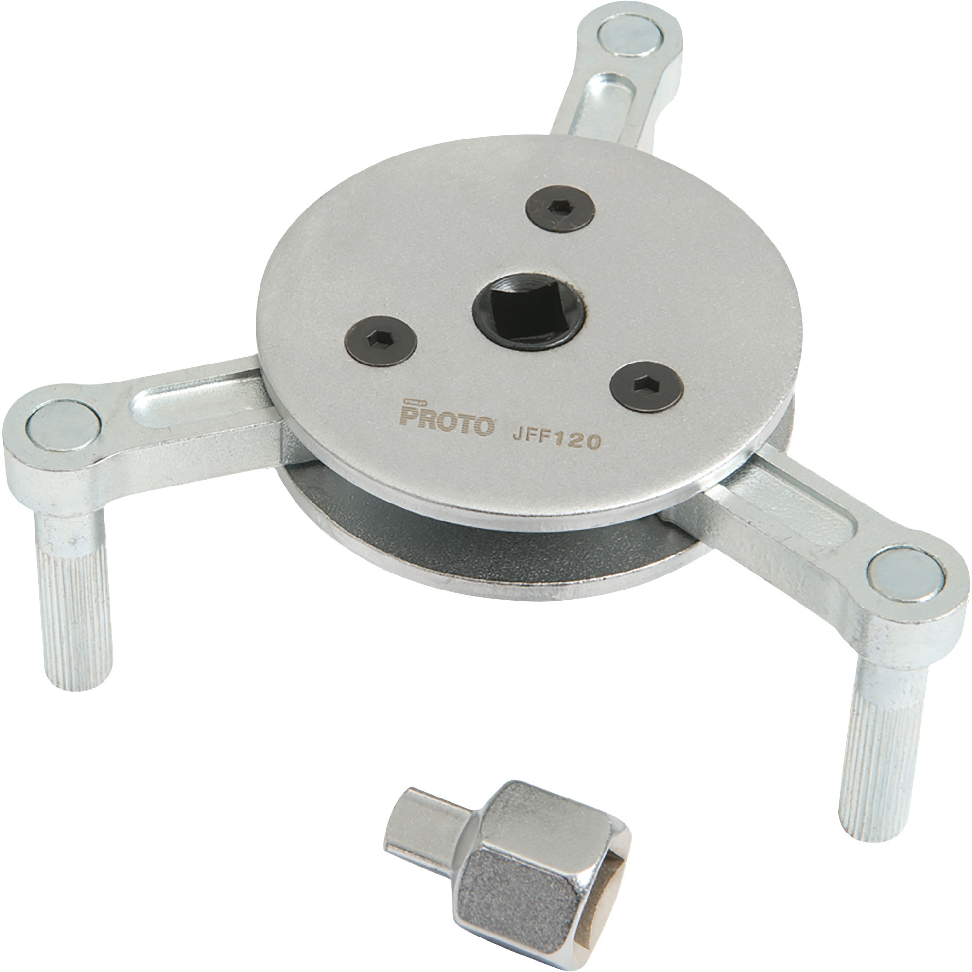 Proto Self-Gripping Oil Filter Wrench, SAE, 3/8in. Drive with 1/2in. Adapter, Model# JFF120