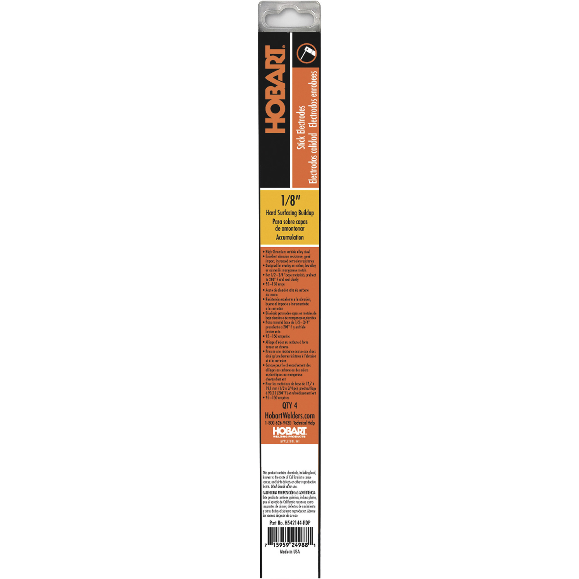 Hobart Filler Metals Aluminum Stick Welding Electrodes, 312 Plus, 1/8in. Dia. x 14in.L, 10-Ct. Pkg., Model# H722830-RDP