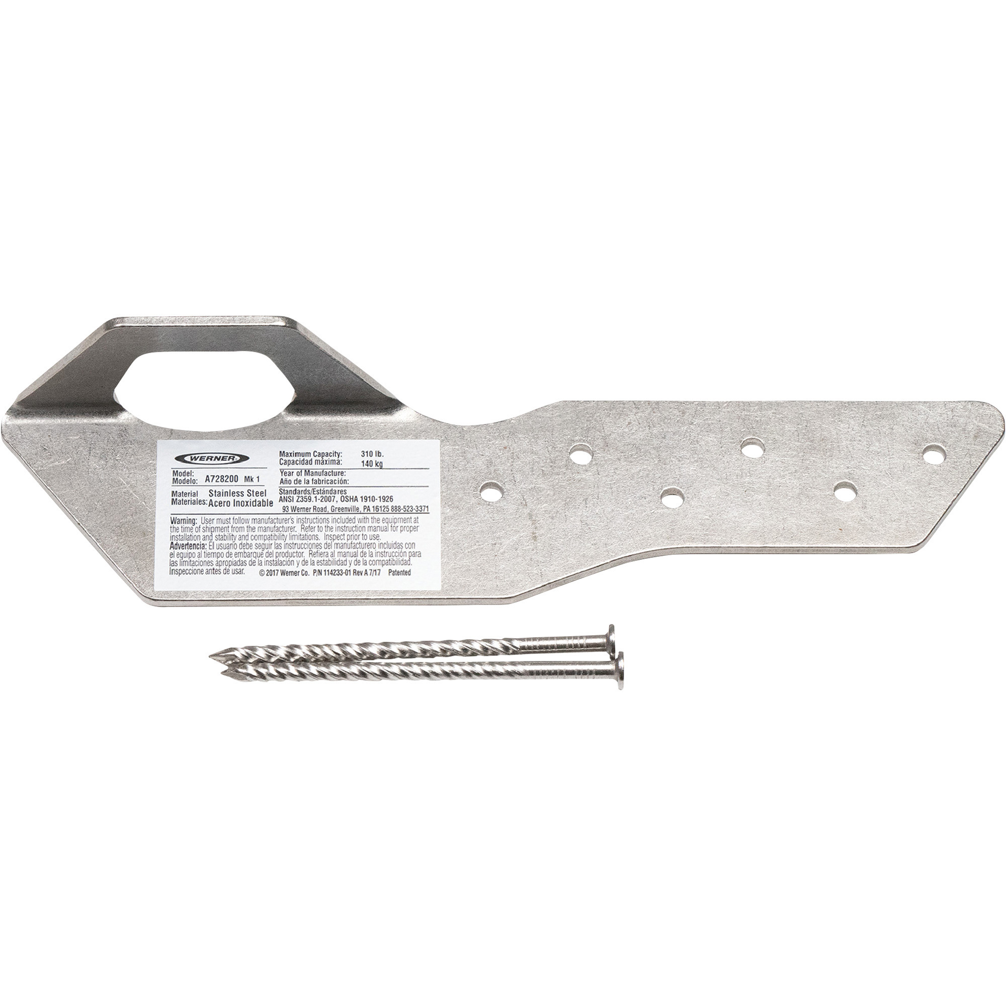 Werner Single-Piece Permanent Roof Safety Anchor, 5000-Lb. Breaking Strength, Model# A728200