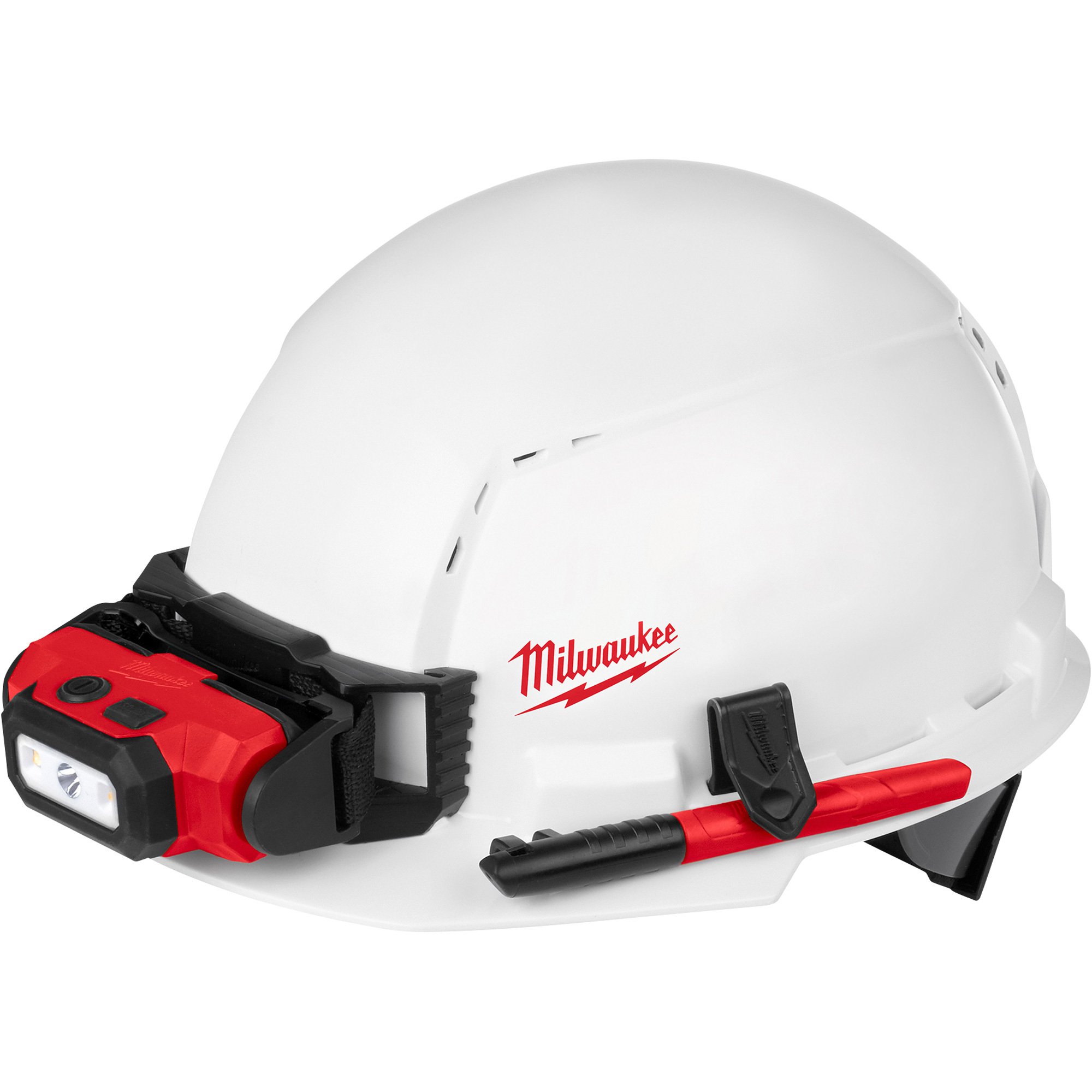 Milwaukee Front Brim Vented Hard Hat with Ratchet Suspension and BOLT  Access— Adjustable, White/Red, Model# 48-73-1001 Northern Tool